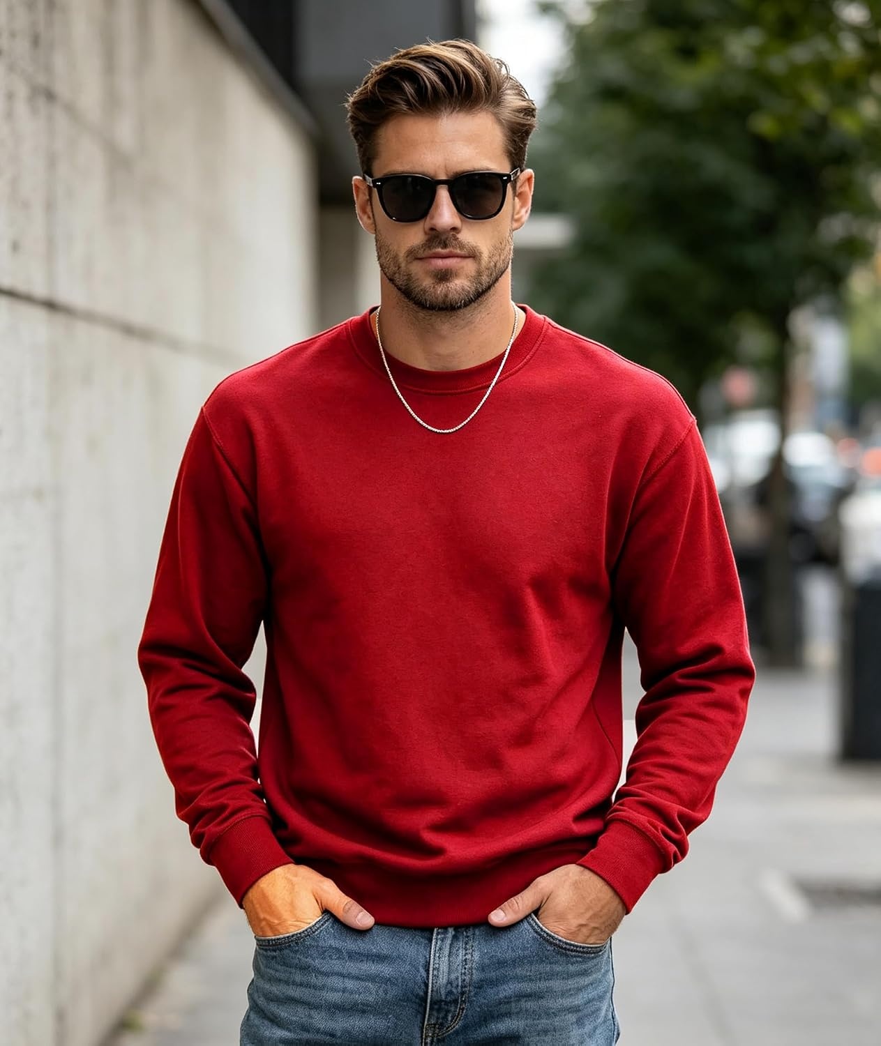 image:imageZITY Mens Athletic Crewneck Sweatshirt Classic Versatile Lightweight Long Sleeve Sweatshirts for Men RedXL