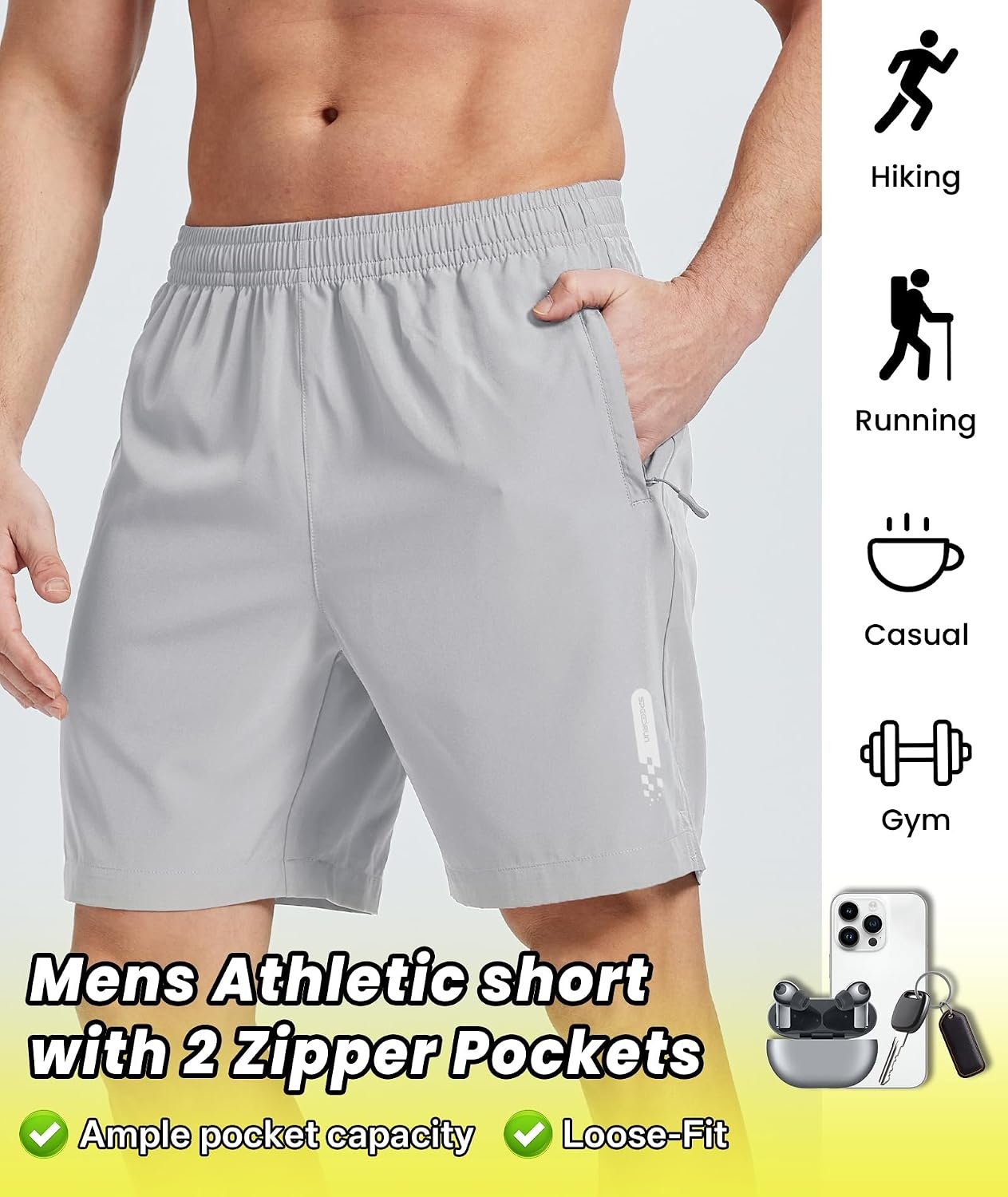 image:imageZITY Mens Athletic Running Shorts with Zipper PocketCloudgray1
