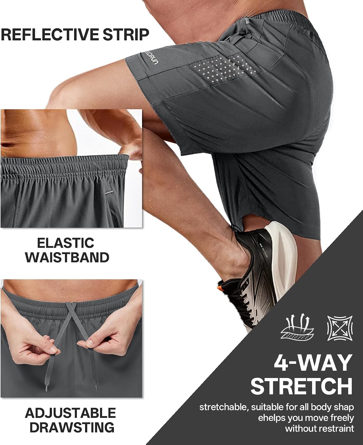 image:imageZITY Mens Athletic Running Shorts with Zipper PocketDark Grey