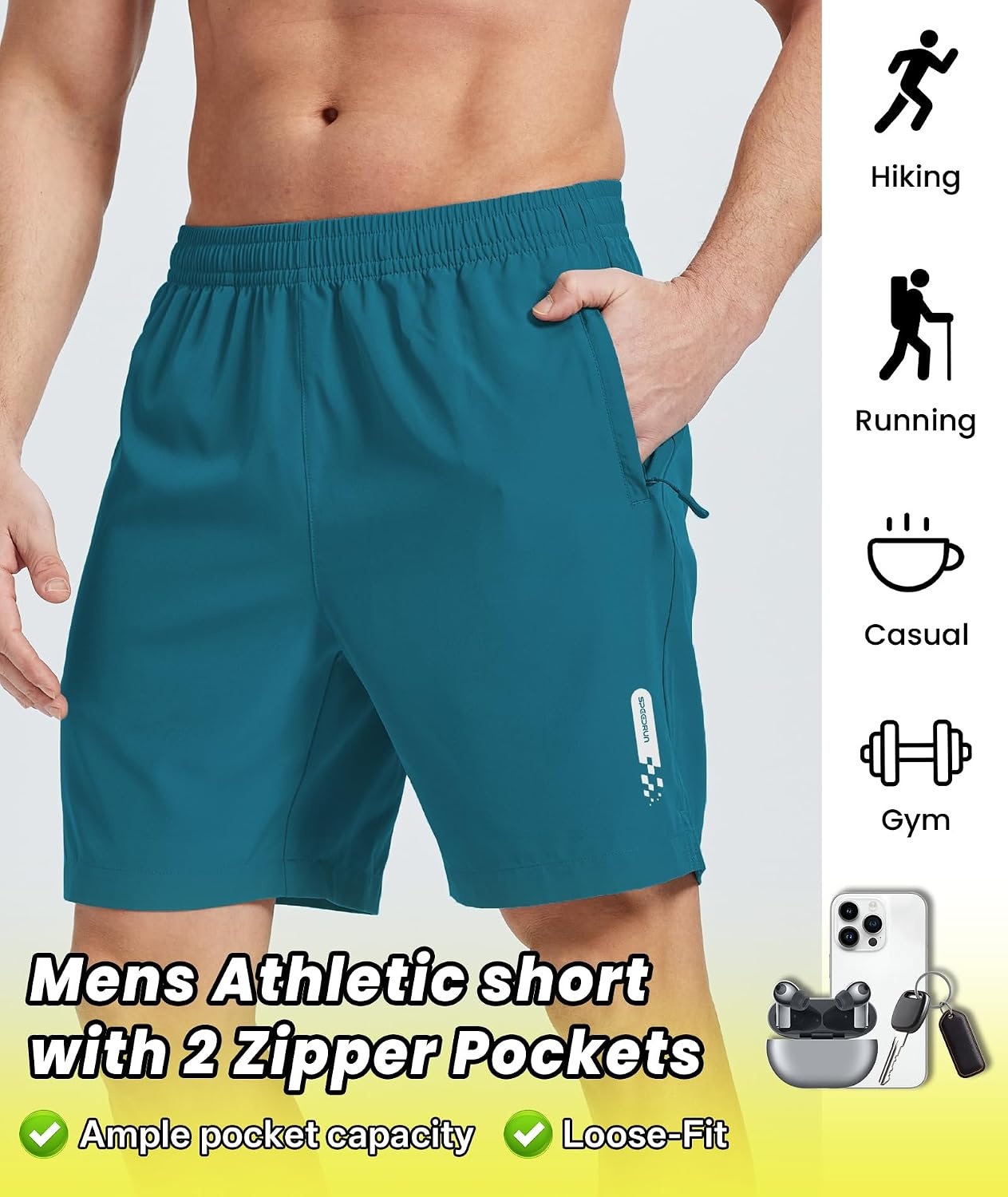 image:imageZITY Mens Athletic Running Shorts with Zipper PocketDusk Teal1