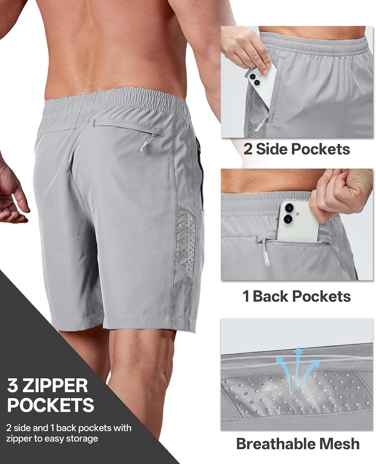 image:imageZITY Mens Athletic Running Shorts with Zipper PocketGrey