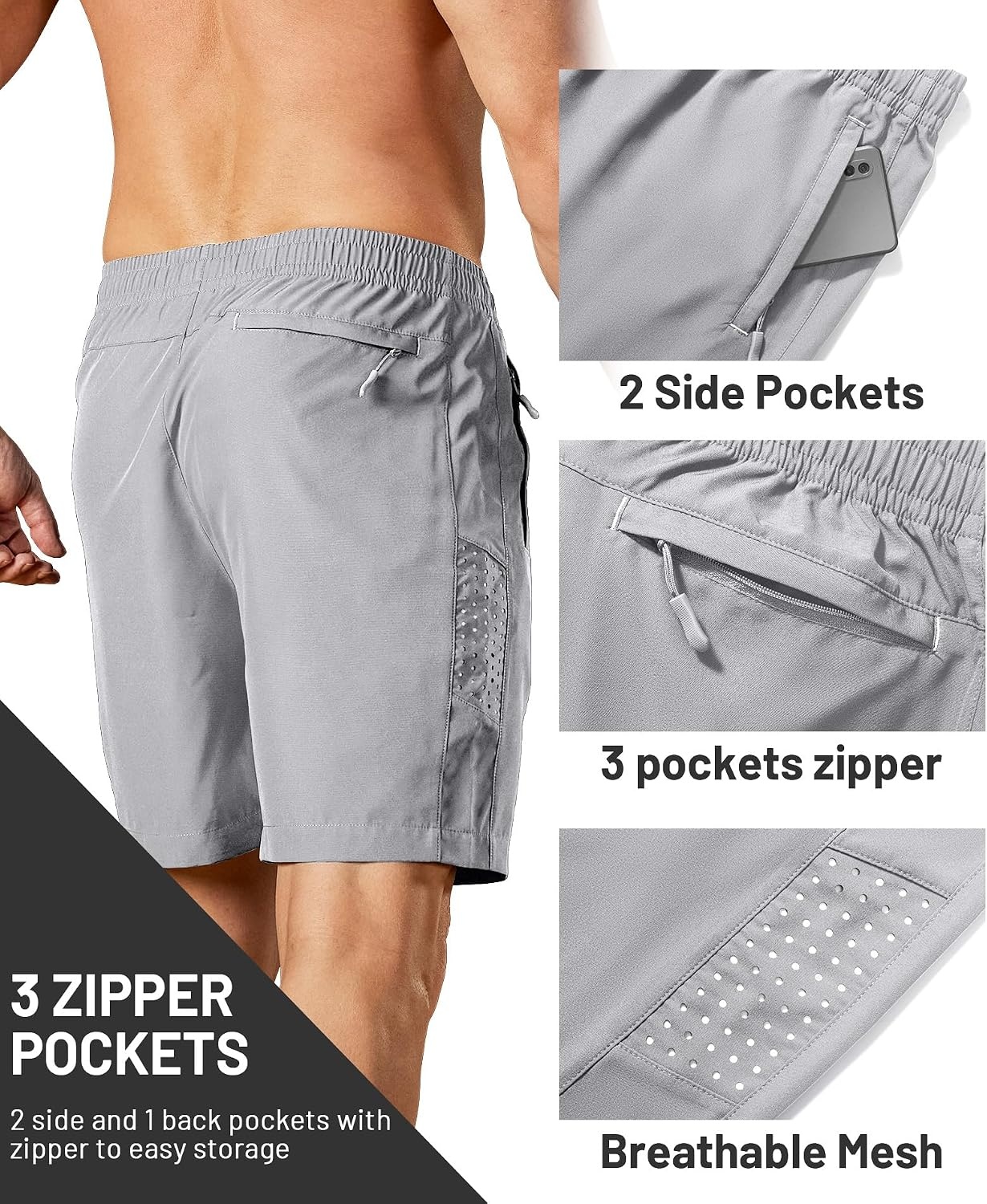 image:imageZITY Mens Athletic Running Shorts with Zipper PocketGrey