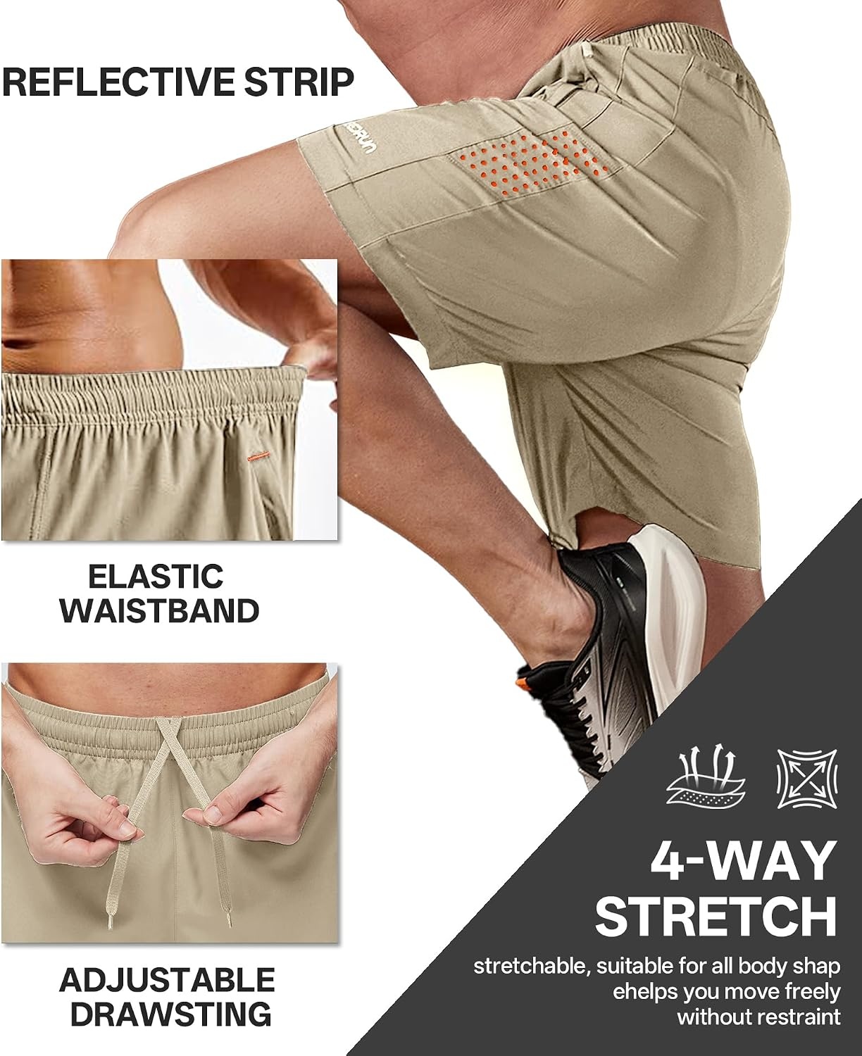 image:imageZITY Mens Athletic Running Shorts with Zipper PocketKhaki