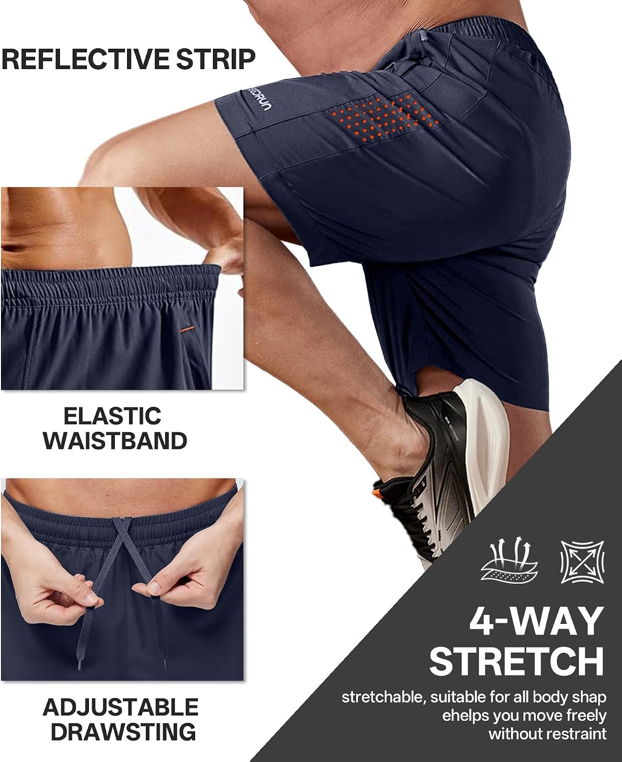 image:imageZITY Mens Athletic Running Shorts with Zipper PocketNavy