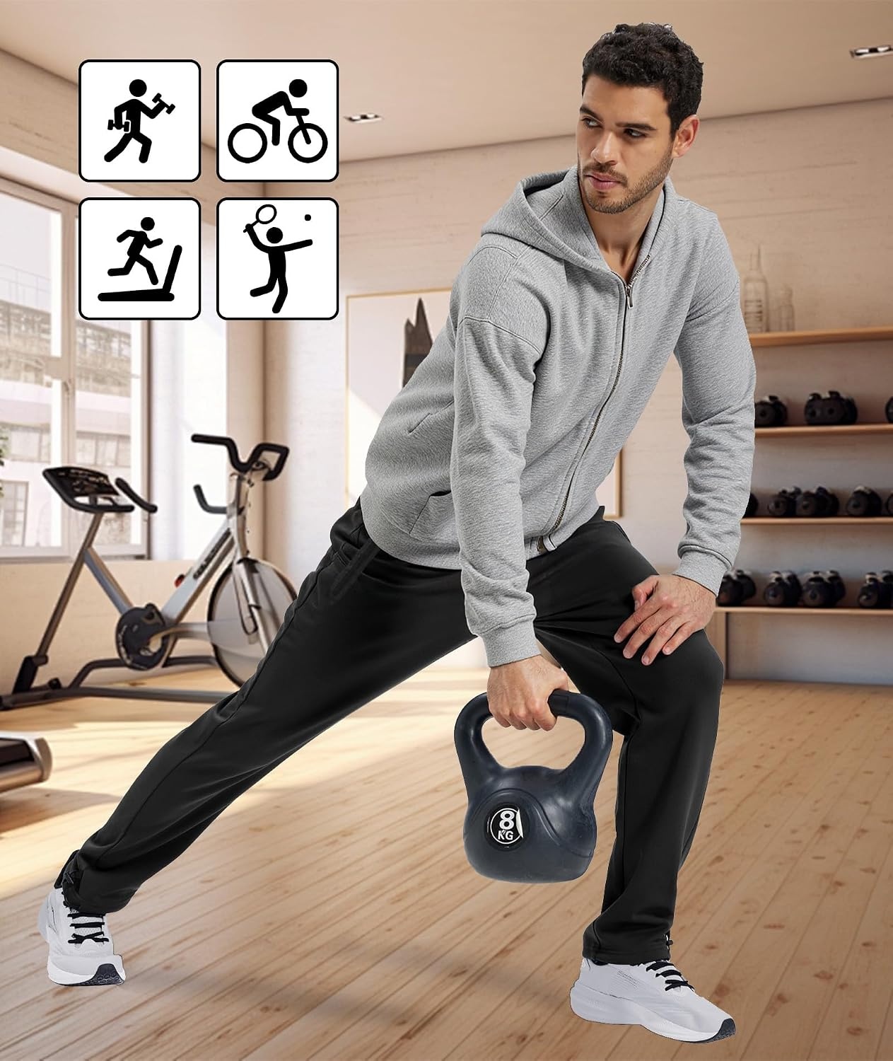 image:imageZITY Mens Fleece Joggers Warm Winter Sweatpants with Zipper PocketsBlack