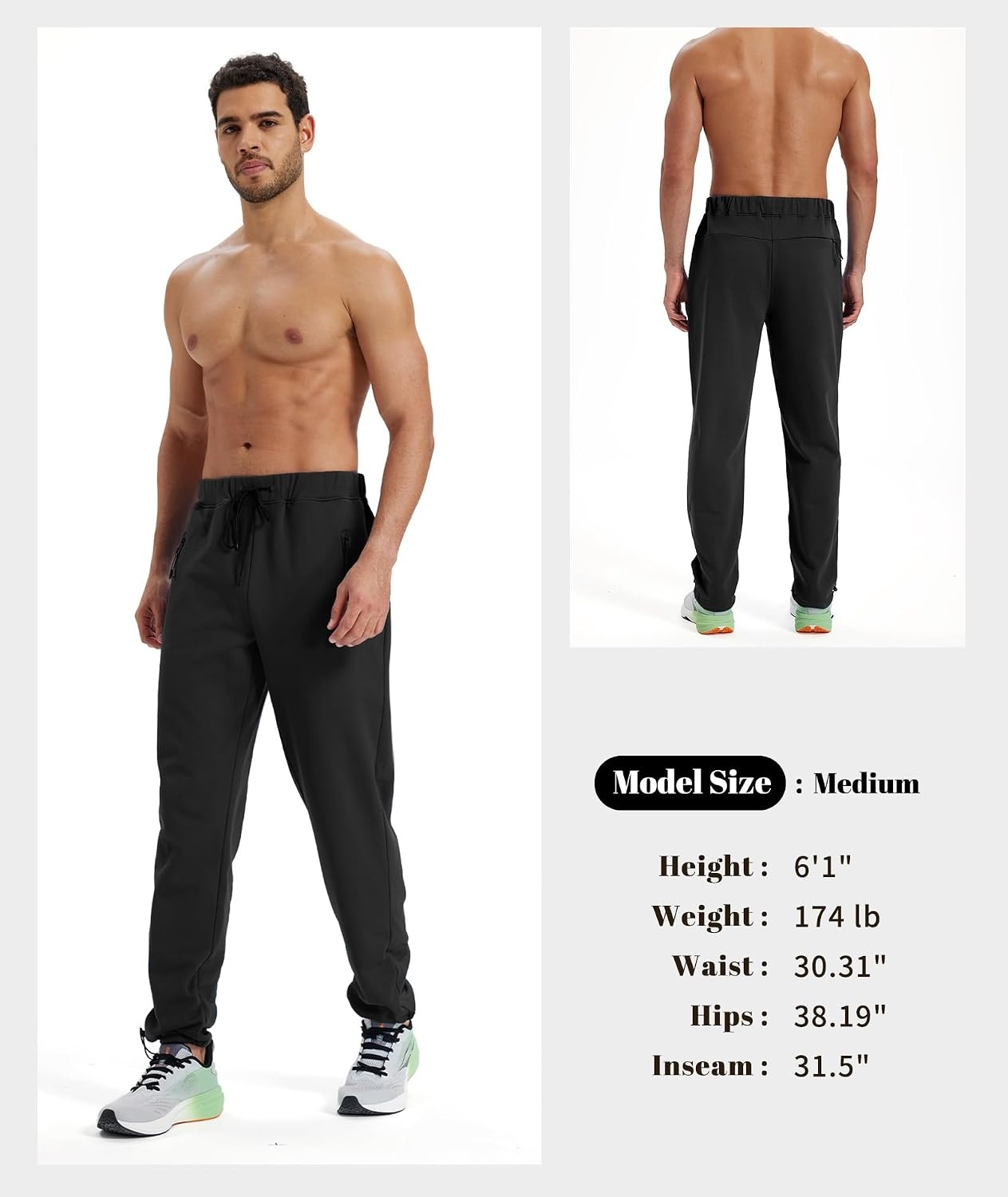 image:imageZITY Mens Fleece Joggers Warm Winter Sweatpants with Zipper PocketsBlack