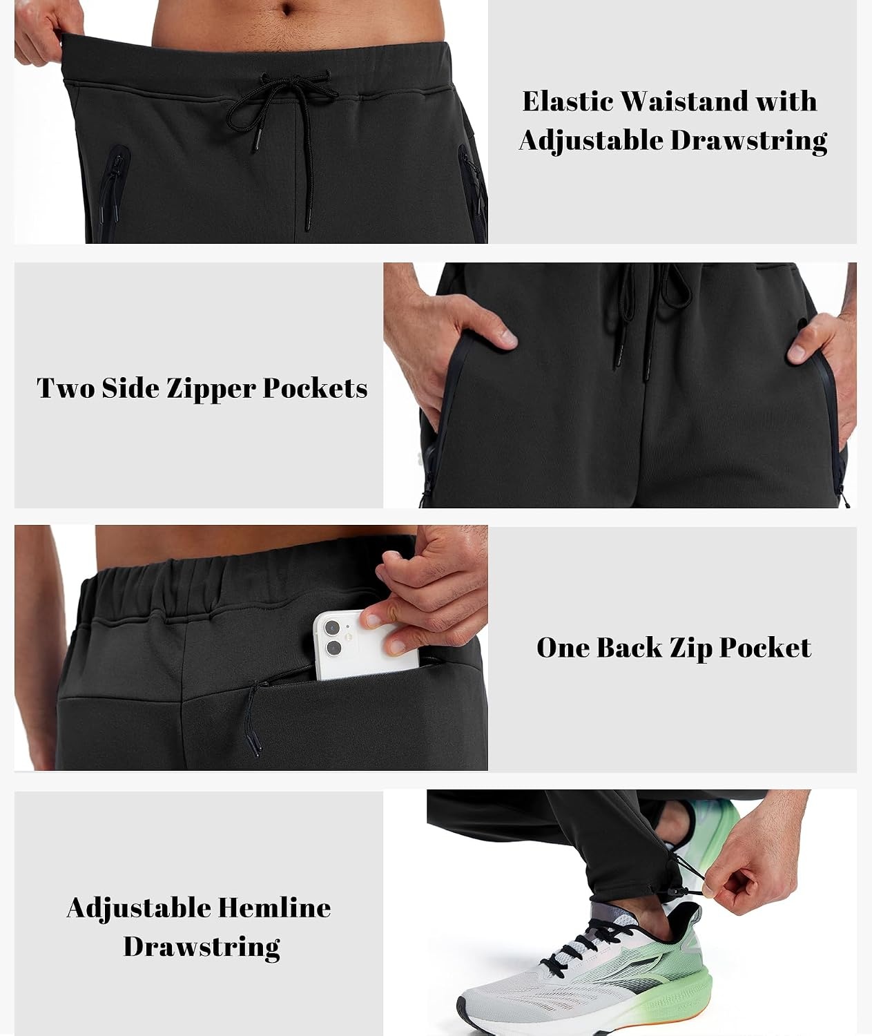 image:imageZITY Mens Fleece Joggers Warm Winter Sweatpants with Zipper PocketsBlack