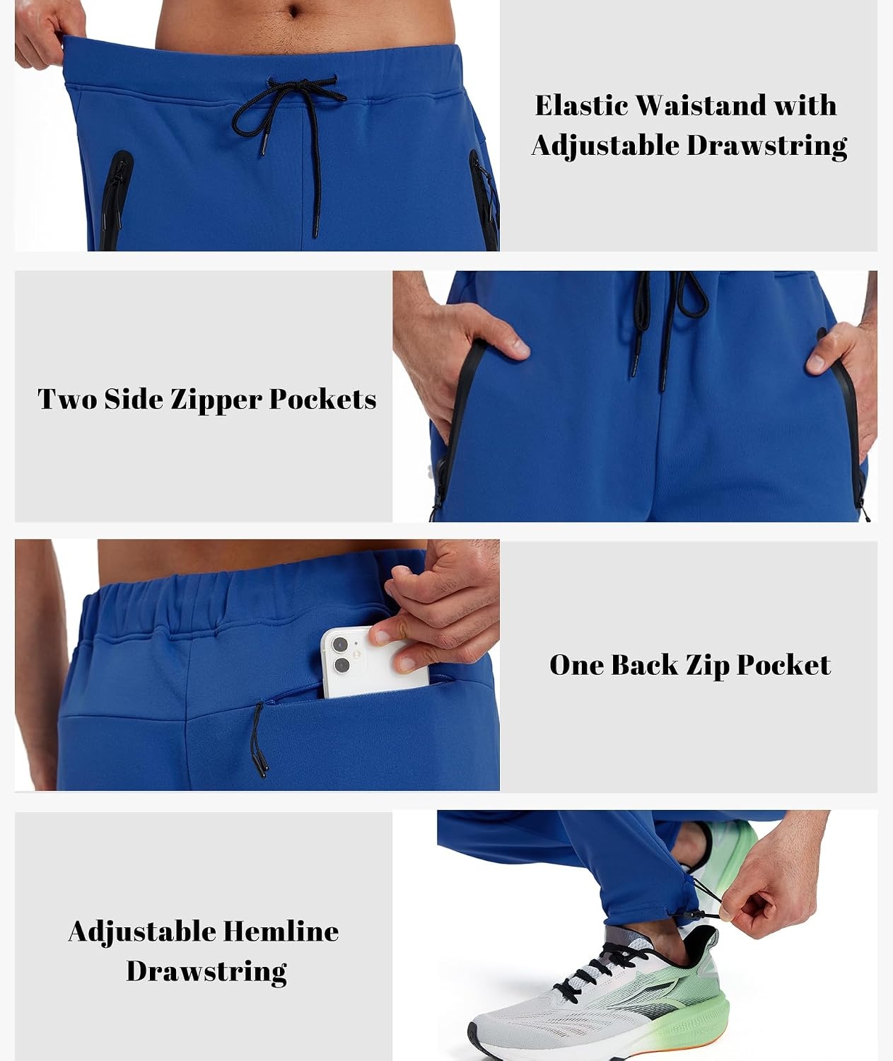 image:imageZITY Mens Fleece Joggers Warm Winter Sweatpants with Zipper PocketsBlue
