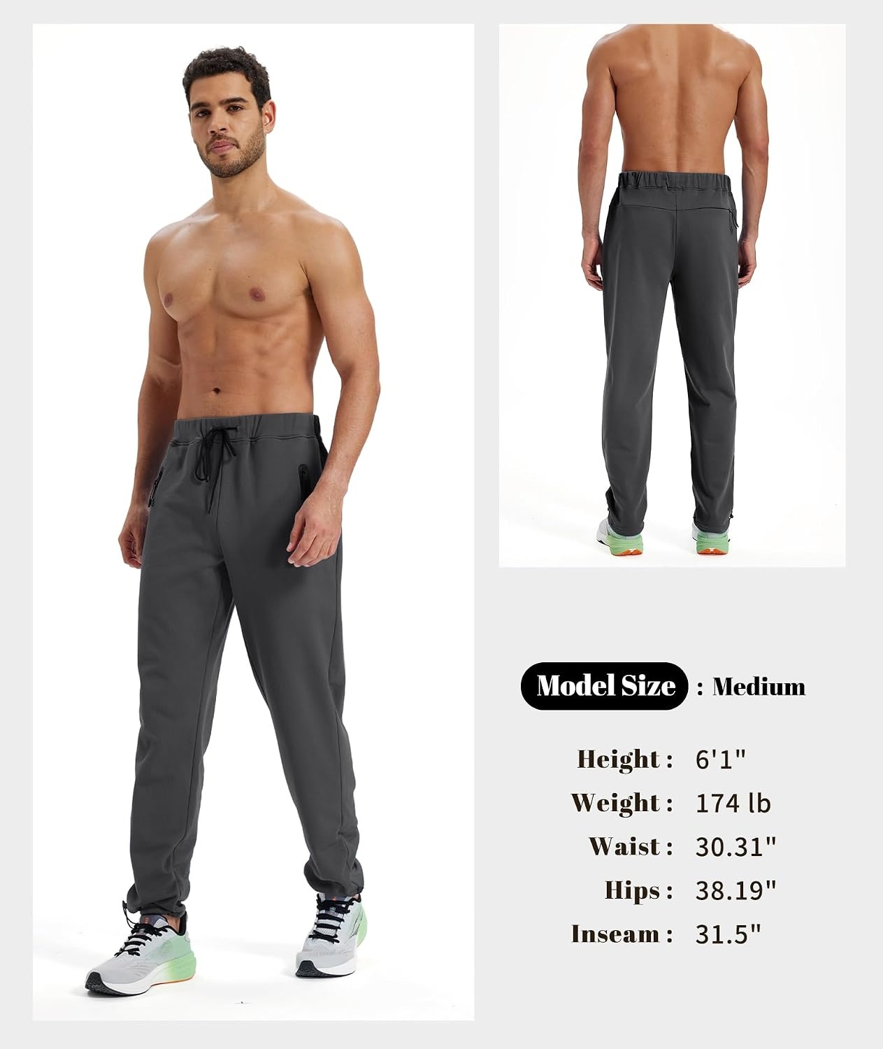 image:imageZITY Mens Fleece Joggers Warm Winter Sweatpants with Zipper PocketsDark Grey