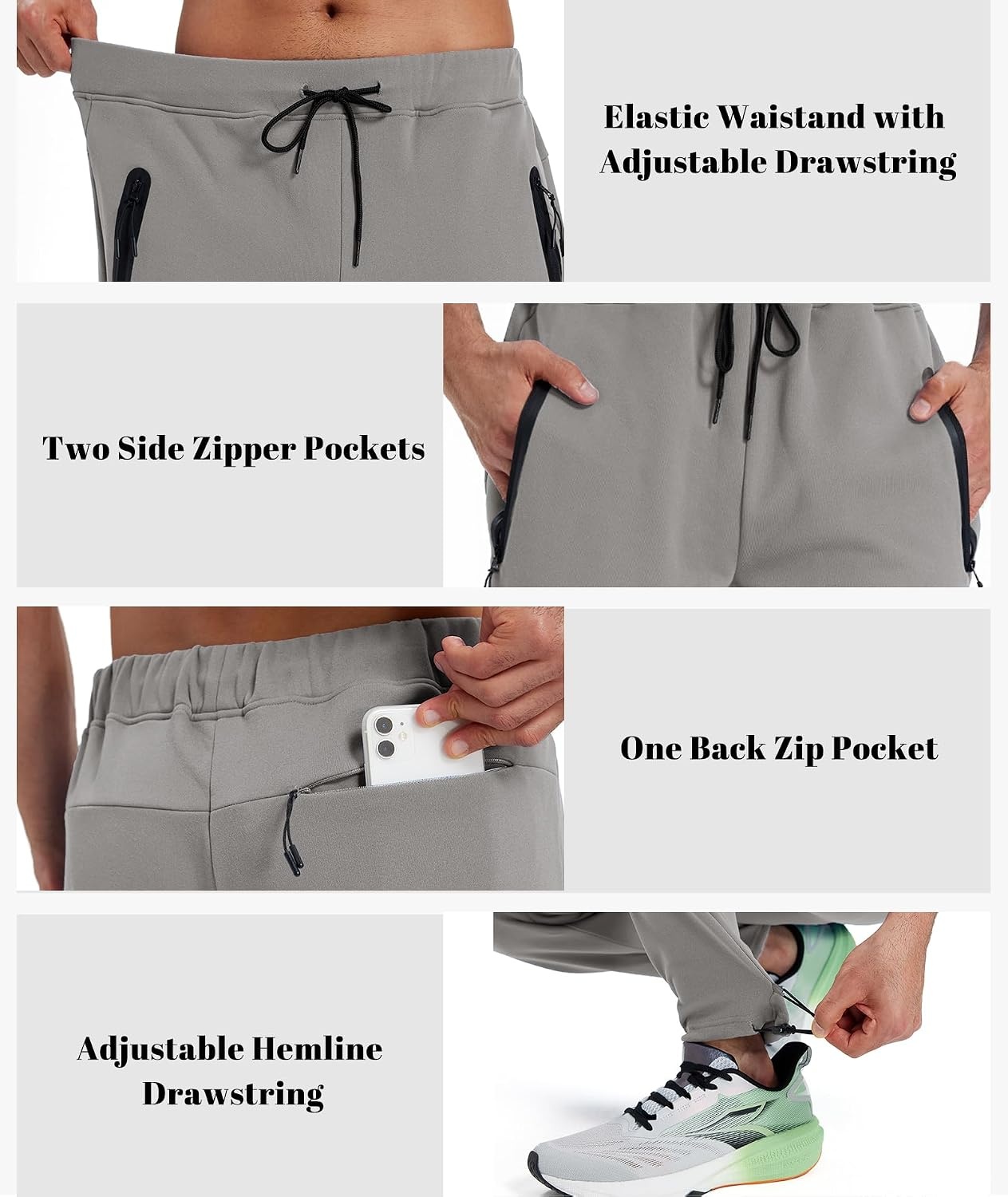 image:imageZITY Mens Fleece Joggers Warm Winter Sweatpants with Zipper PocketsGrey