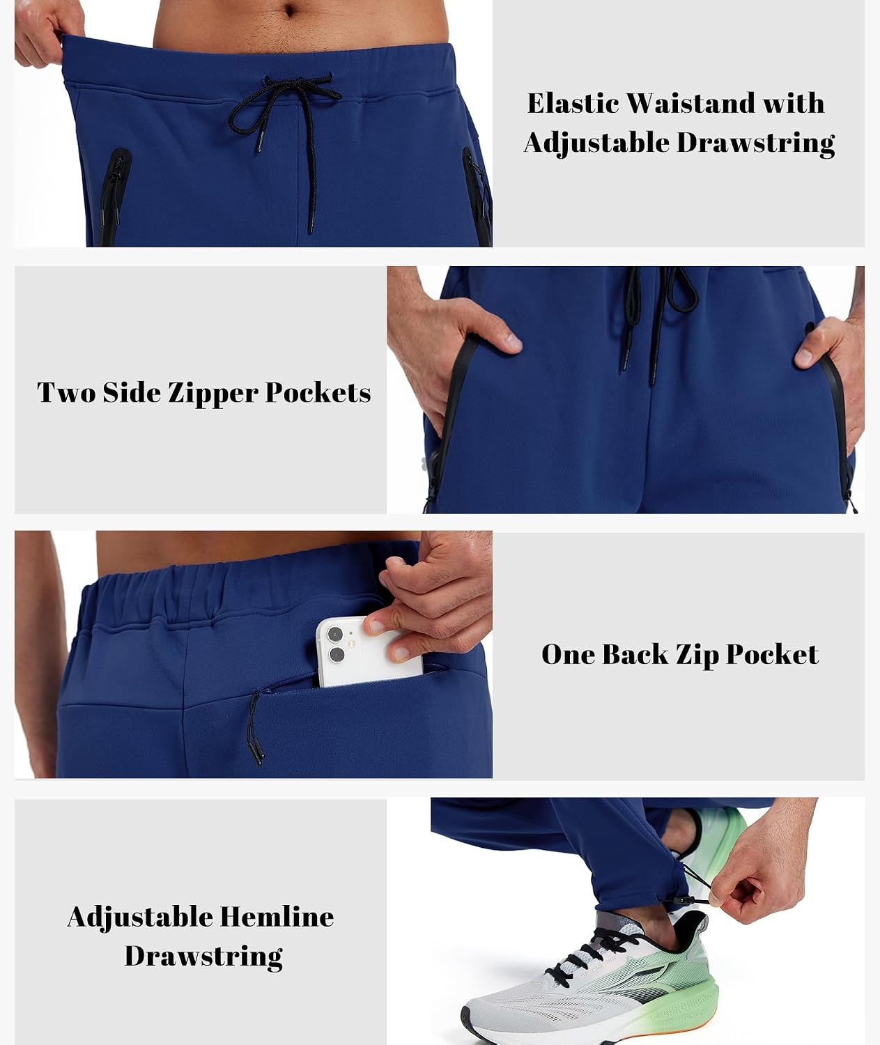 image:imageZITY Mens Fleece Joggers Warm Winter Sweatpants with Zipper PocketsNavy