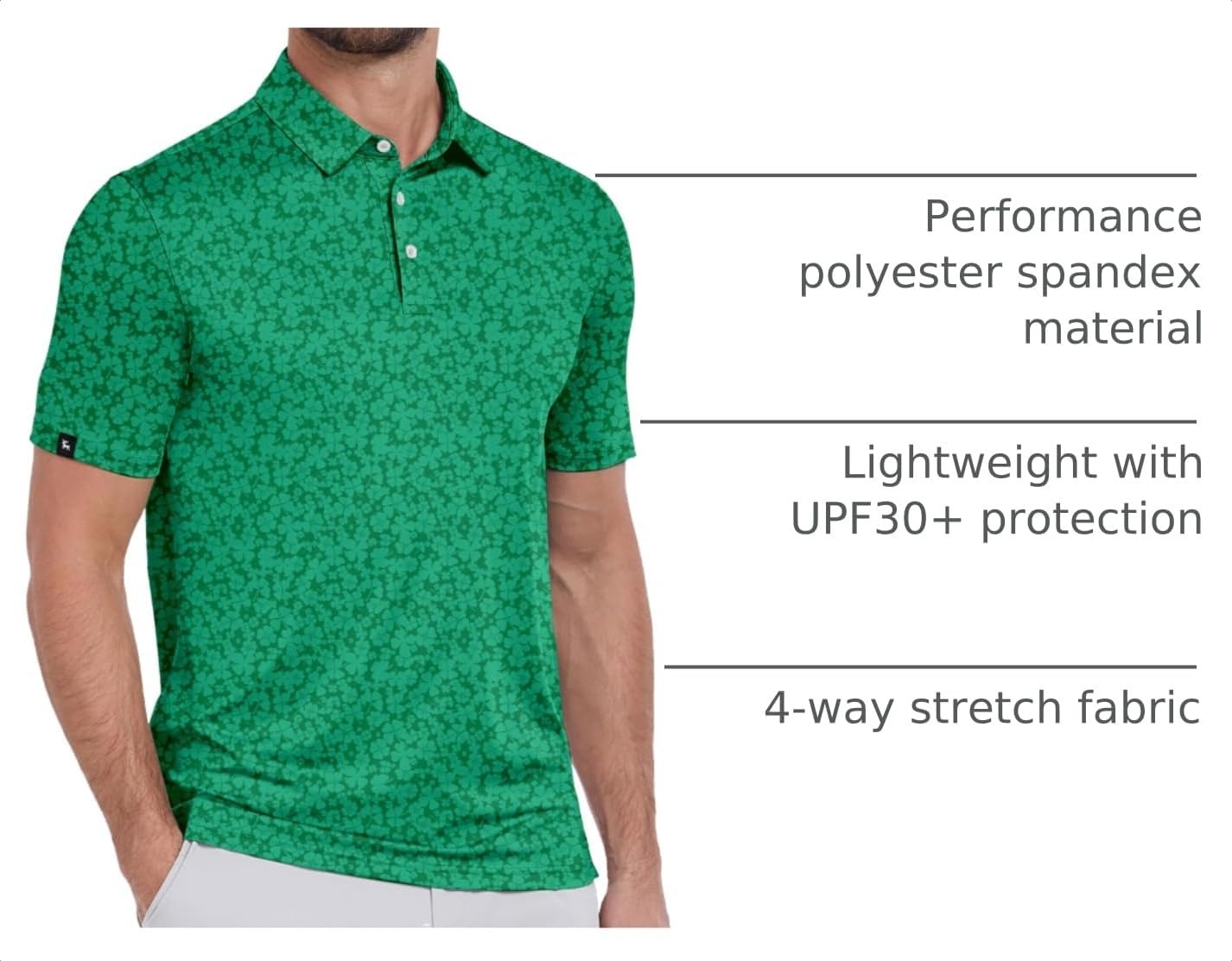 image:imageZITY Mens Golf Polo Shirts Short Sleeve Print Patterns Moisture WickingA Light Green Clover