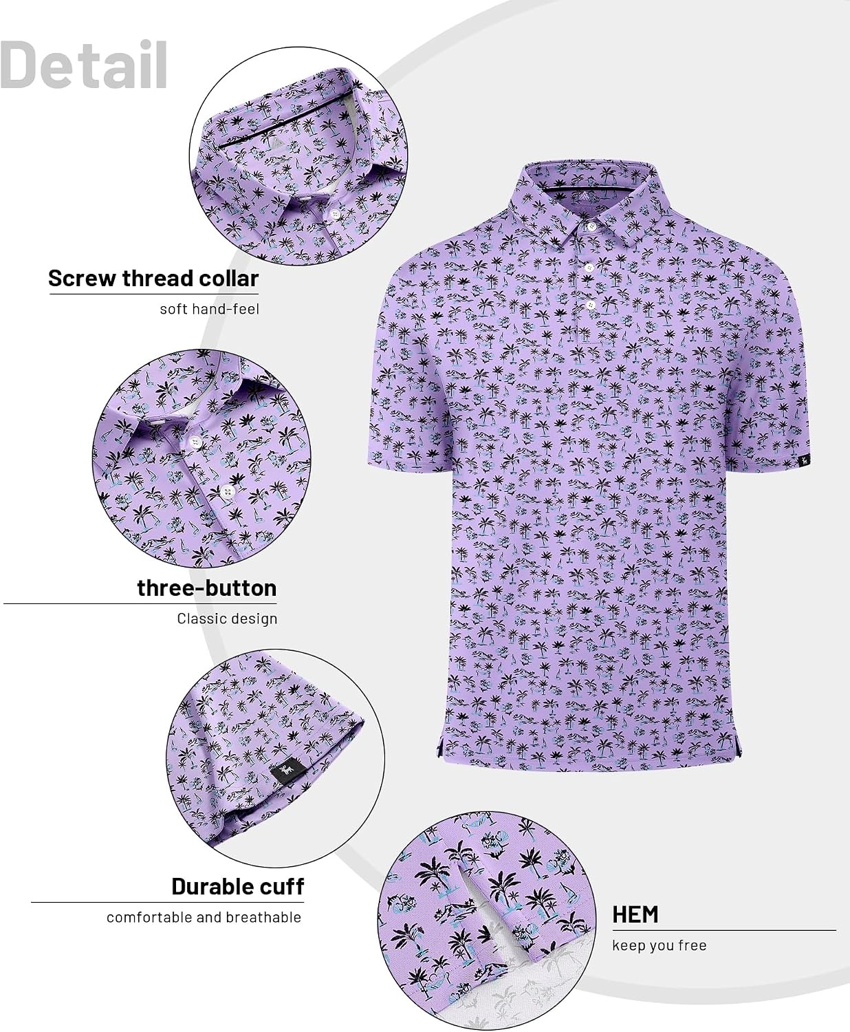 image:imageZITY Mens Golf Polo Shirts Short Sleeve Print Patterns Moisture WickingA Light Purple
