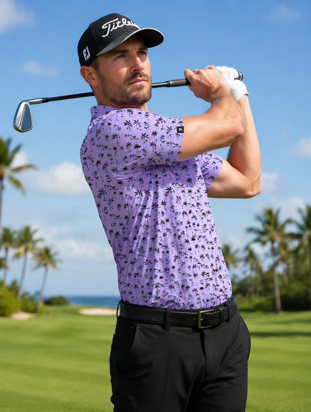 image:imageZITY Mens Golf Polo Shirts Short Sleeve Print Patterns Moisture WickingA Light Purple