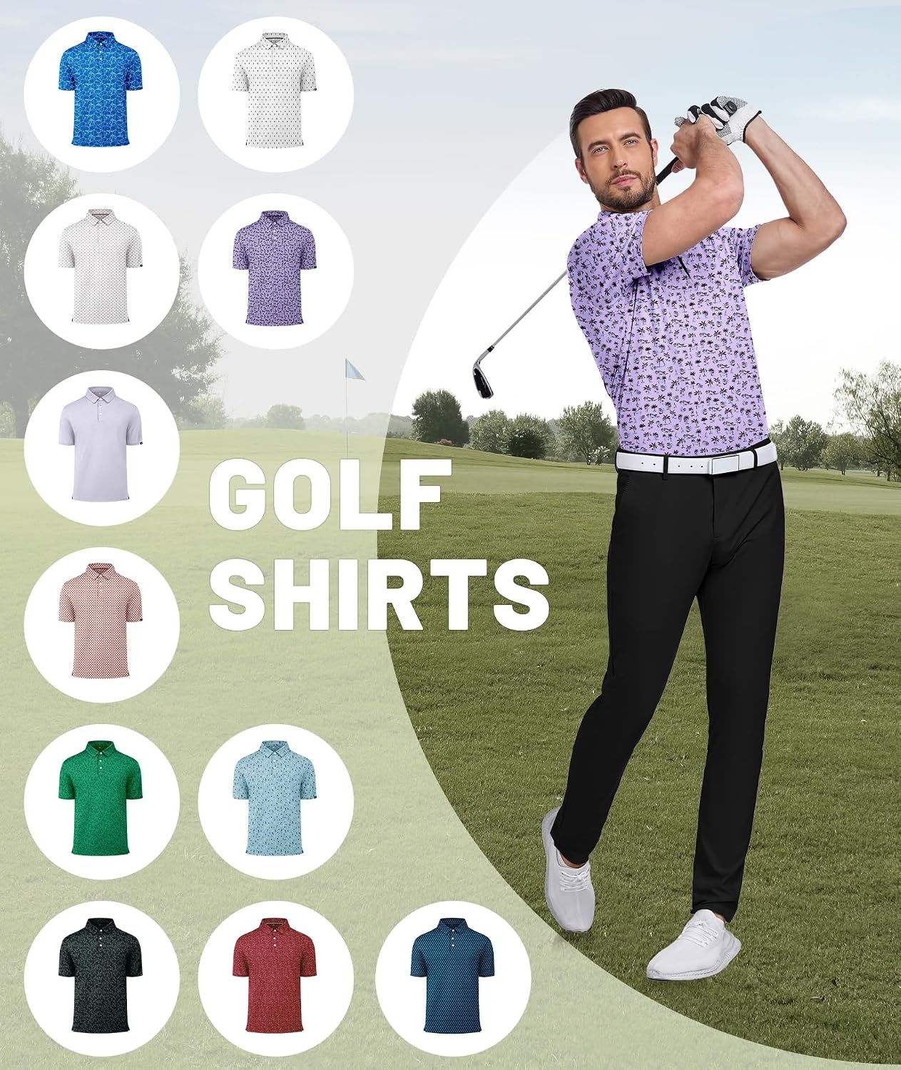 image:imageZITY Mens Golf Polo Shirts Short Sleeve Print Patterns Moisture WickingA Light Purple
