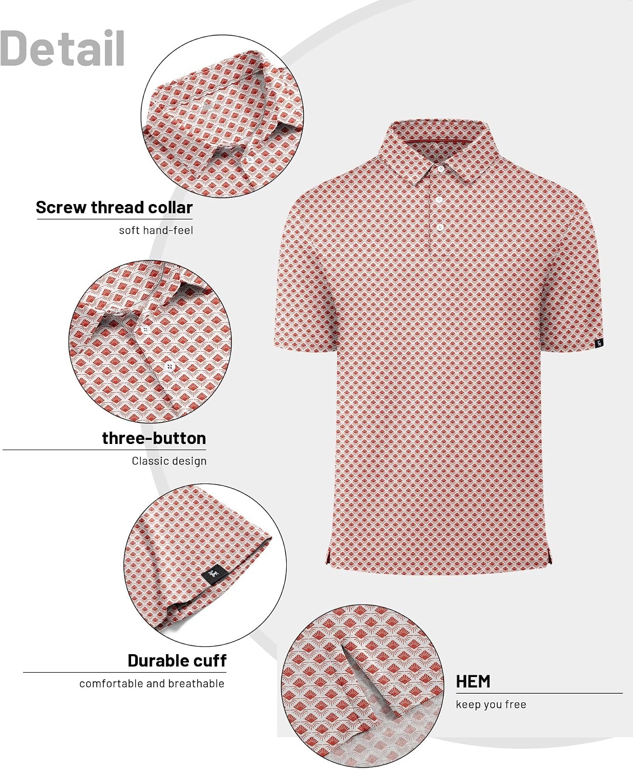 image:imageZITY Mens Golf Polo Shirts Short Sleeve Print Patterns Moisture WickingA Orange Light