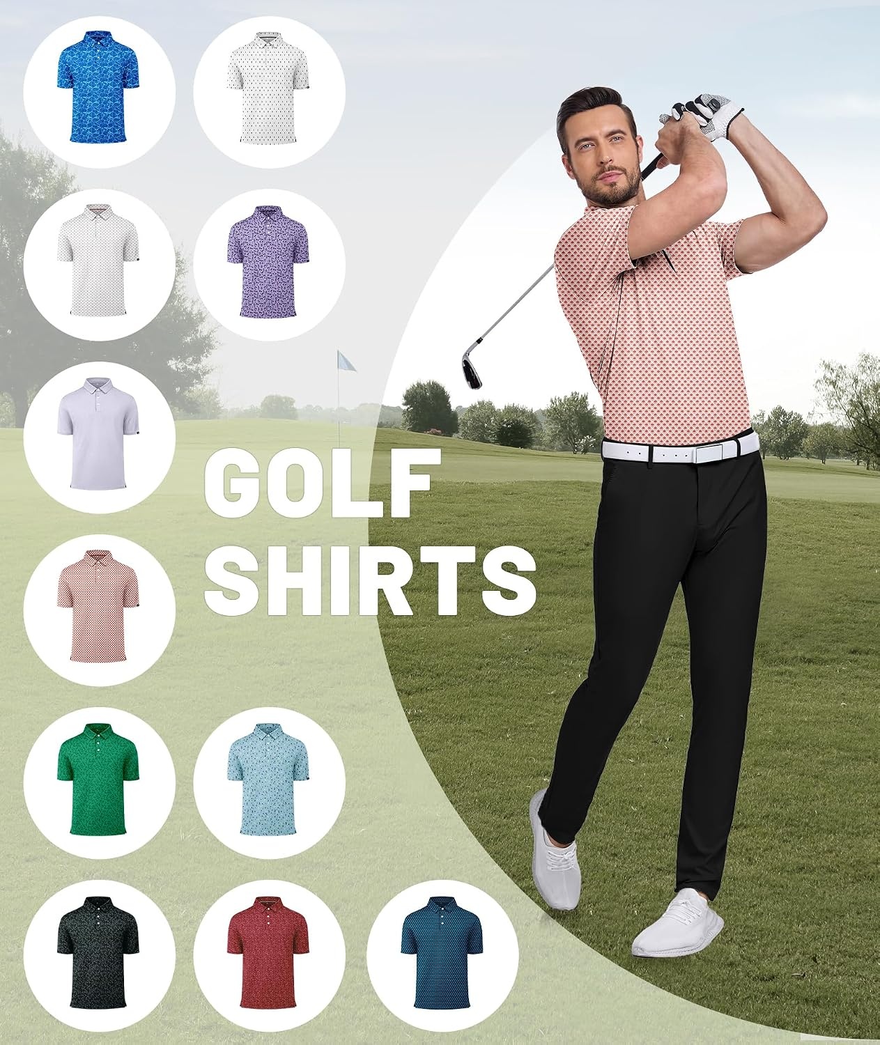 image:imageZITY Mens Golf Polo Shirts Short Sleeve Print Patterns Moisture WickingA Orange Light