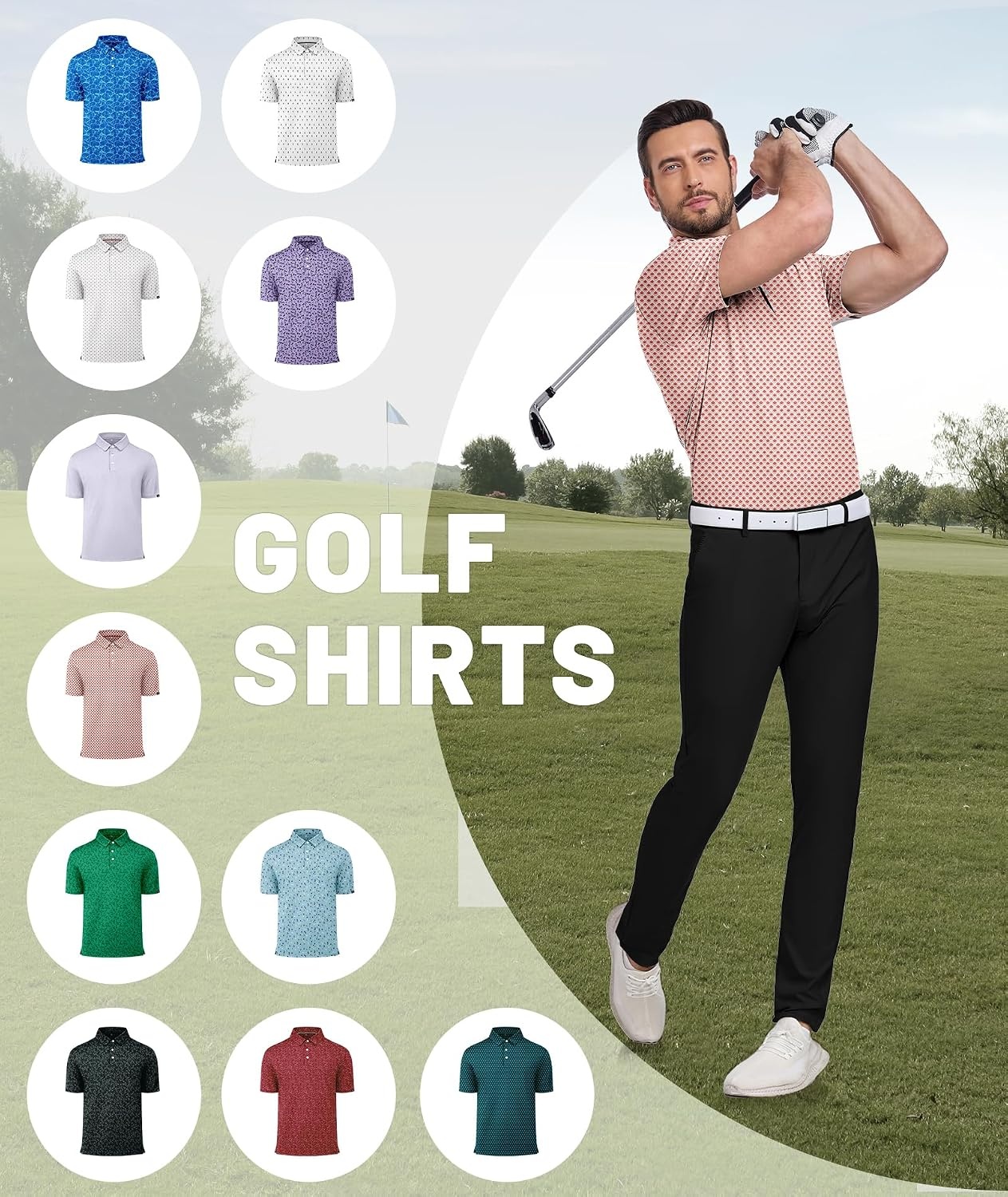 image:imageZITY Mens Golf Polo Shirts Short Sleeve Print Patterns Moisture WickingA Orange Light