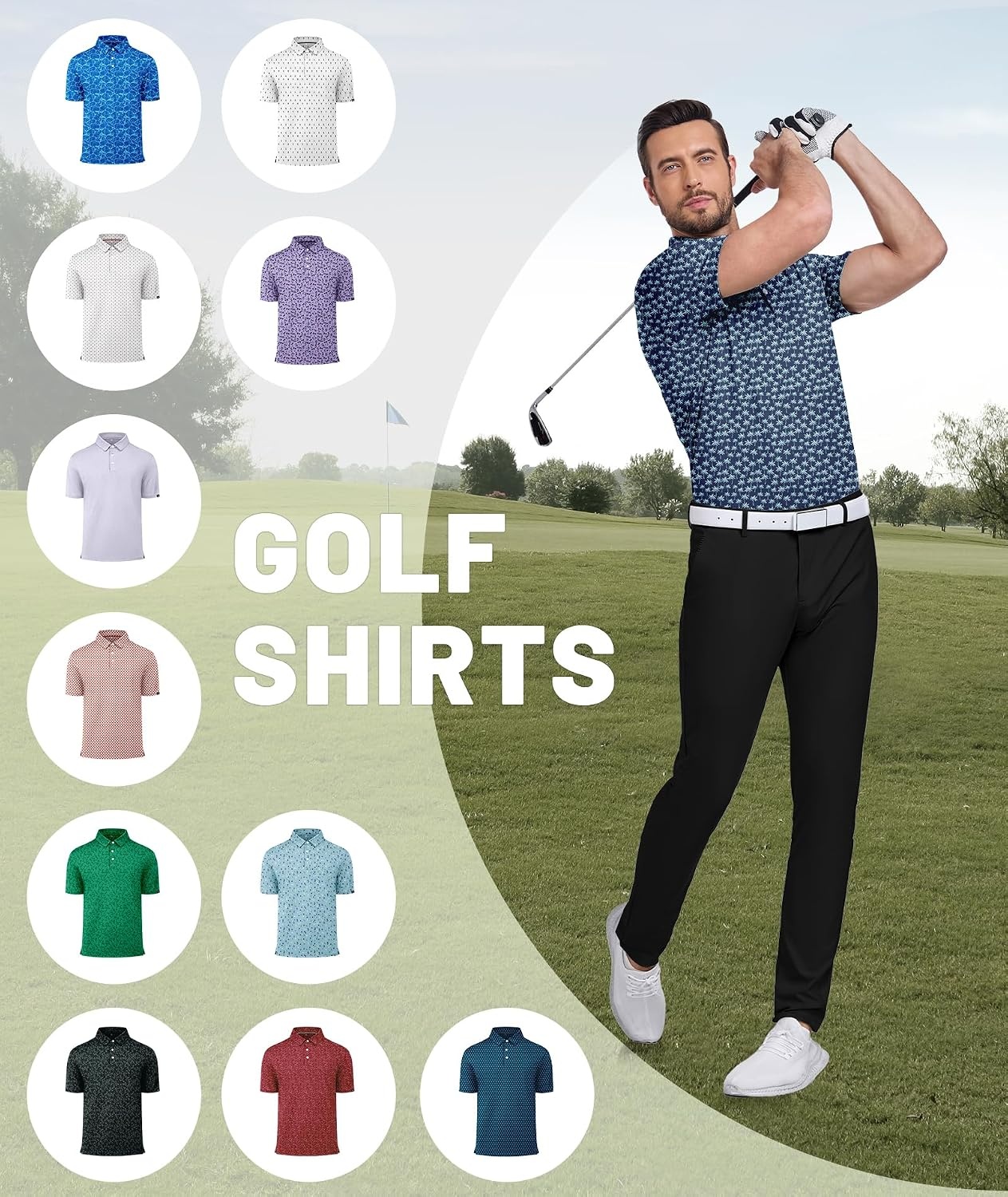 image:imageZITY Mens Golf Polo Shirts Short Sleeve Print Patterns Moisture WickingA Tibetan Palm Tree