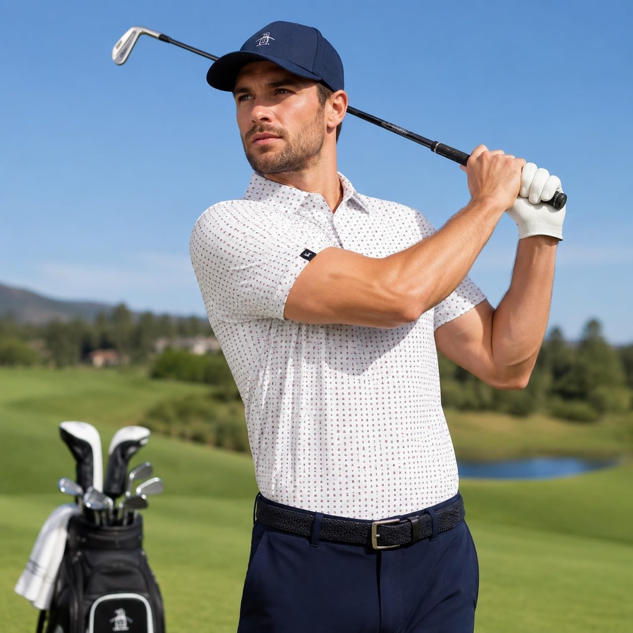 image:imageZITY Mens Golf Polo Shirts Short Sleeve Print Patterns Moisture WickingA White Fower