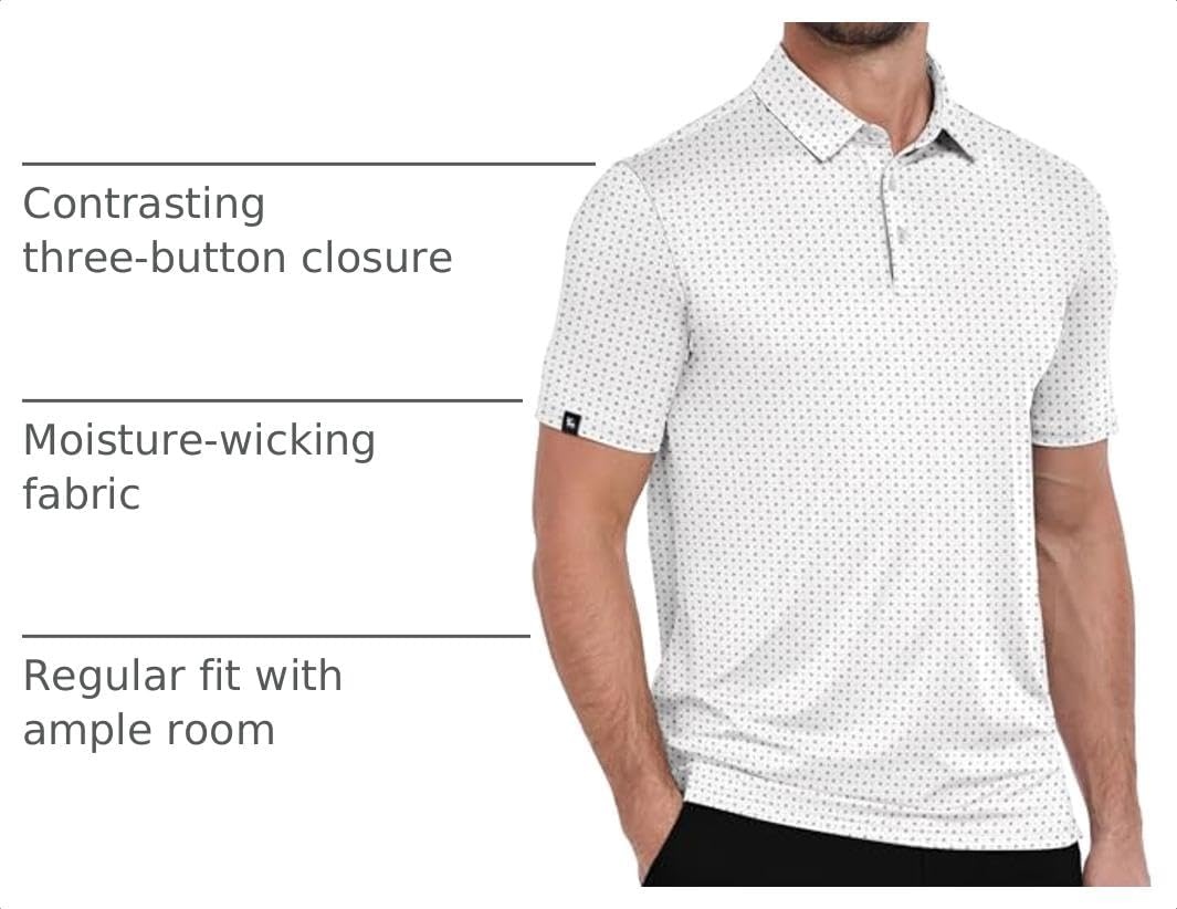 image:imageZITY Mens Golf Polo Shirts Short Sleeve Print Patterns Moisture WickingA White Fower
