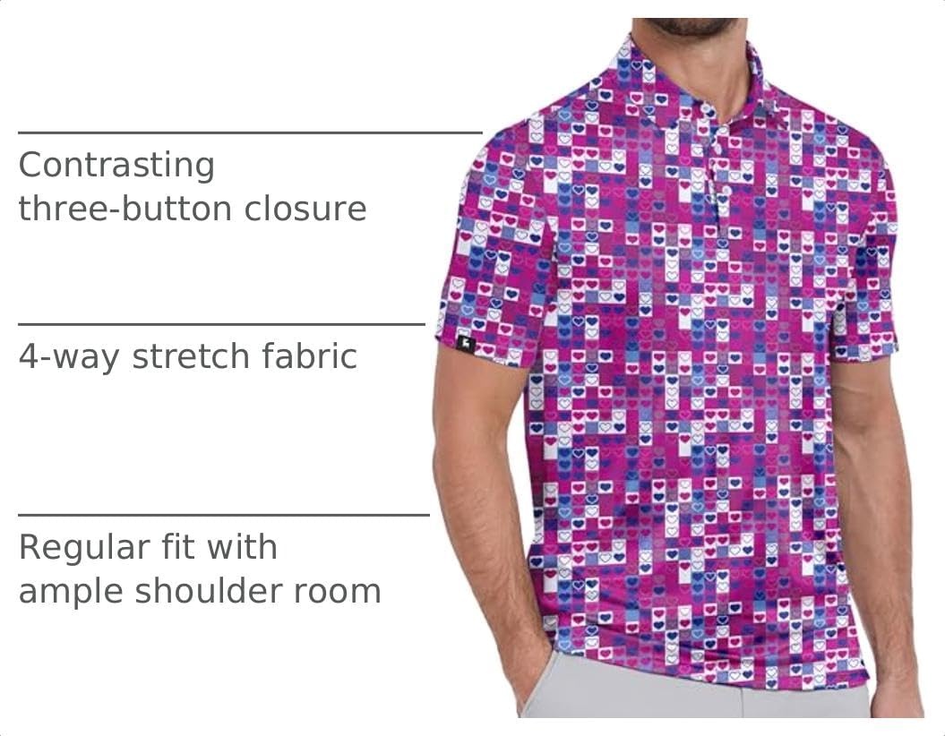 image:imageZITY Mens Golf Polo Shirts Short Sleeve Print Patterns Moisture WickingB Purple Heart Bikini