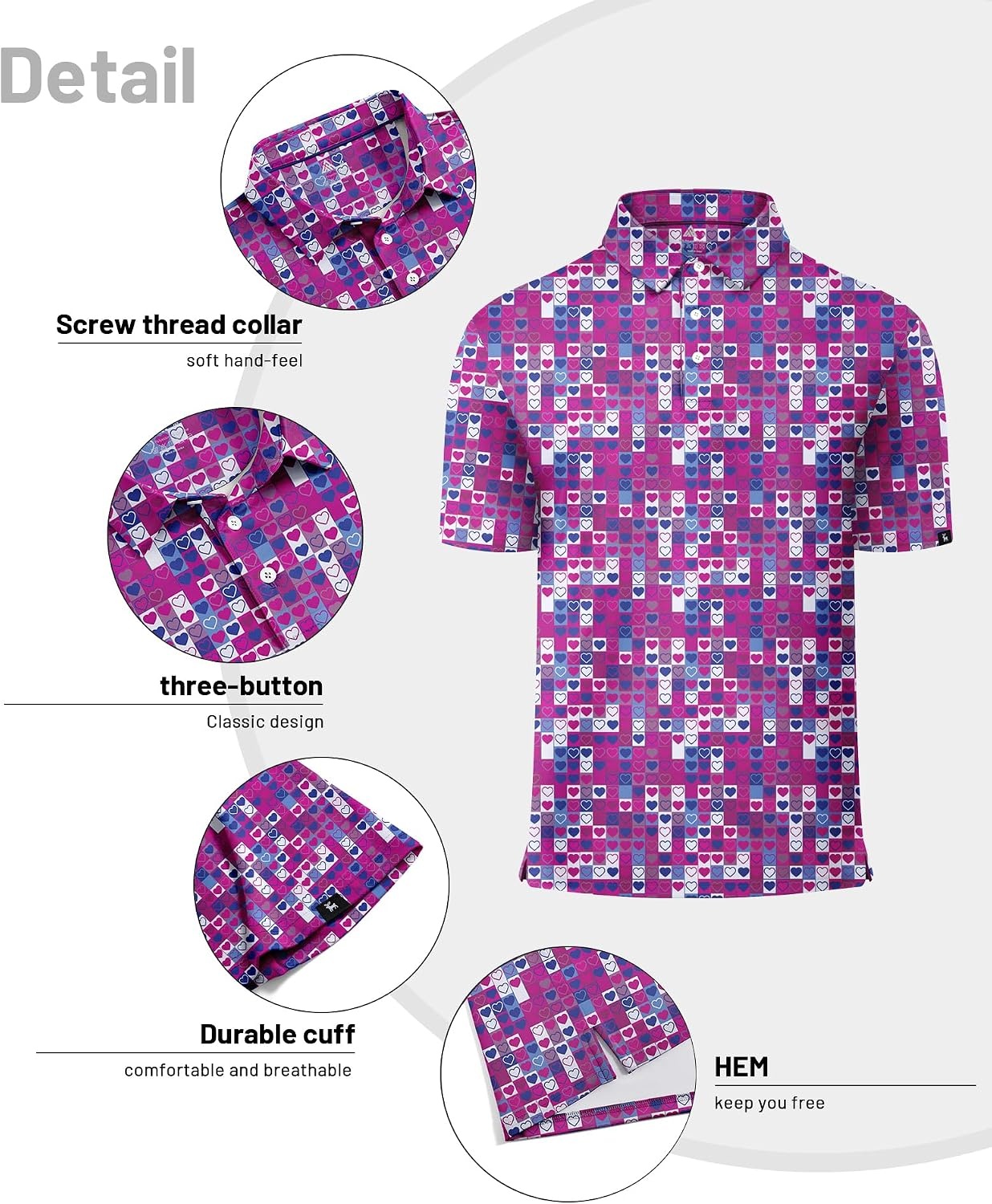 image:imageZITY Mens Golf Polo Shirts Short Sleeve Print Patterns Moisture WickingB Purple Heart Bikini