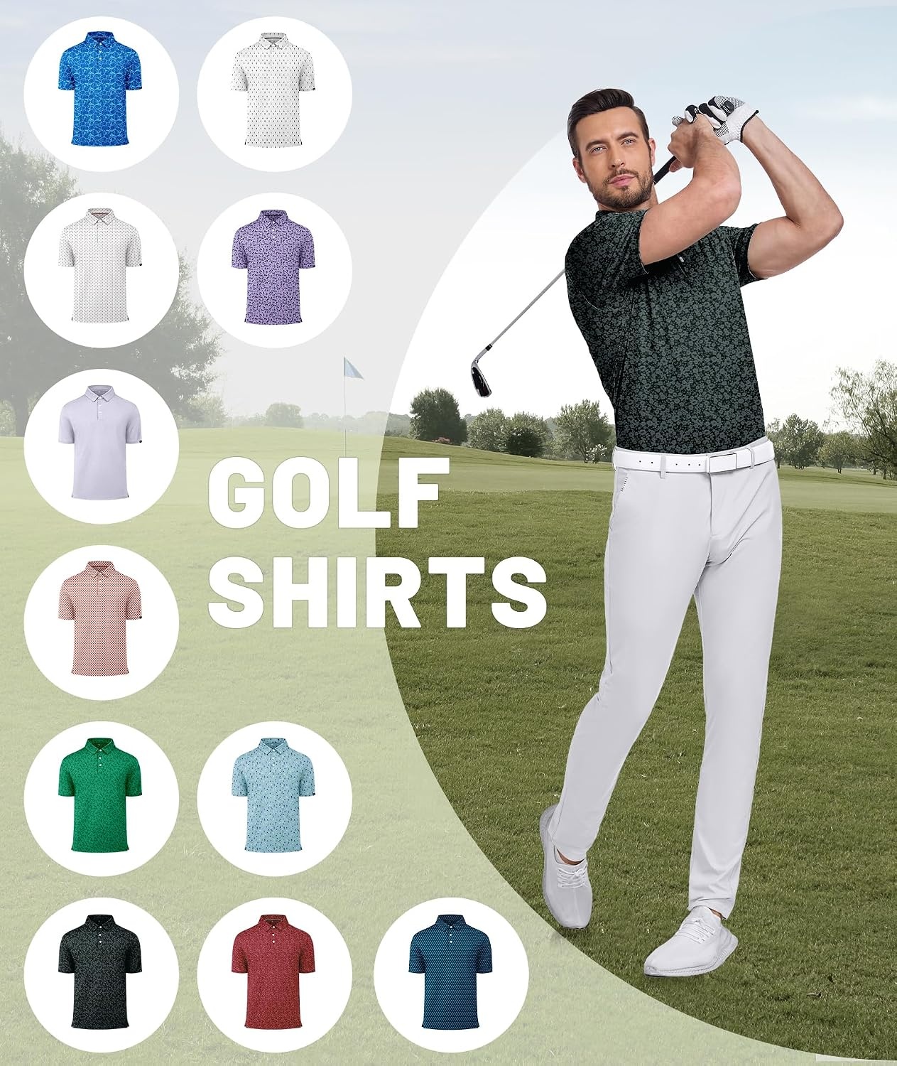 image:imageZITY Mens Golf Polo Shirts Short Sleeve Print Patterns Moisture WickingBlack Flower
