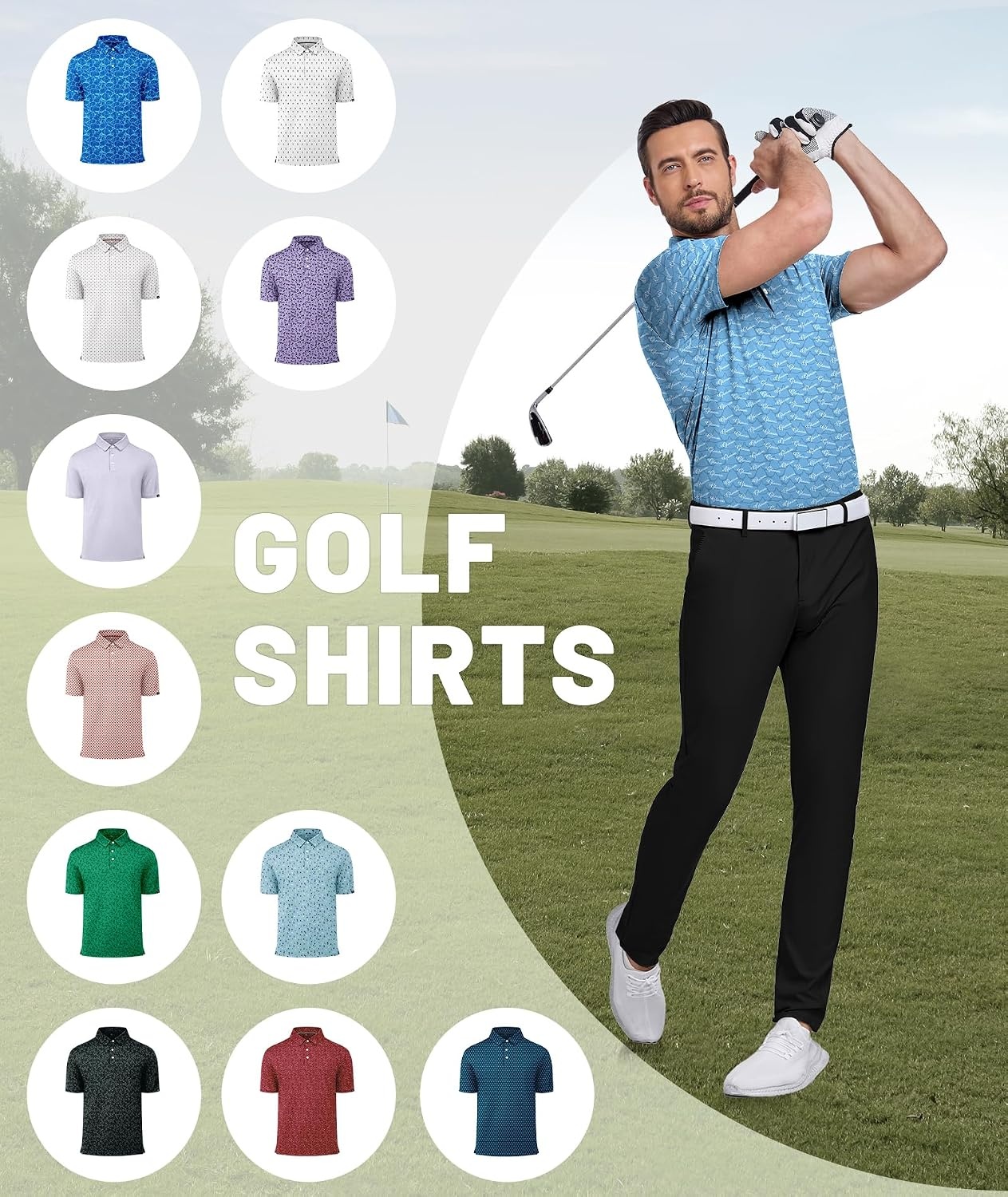 image:imageZITY Mens Golf Polo Shirts Short Sleeve Print Patterns Moisture WickingBlue Characters