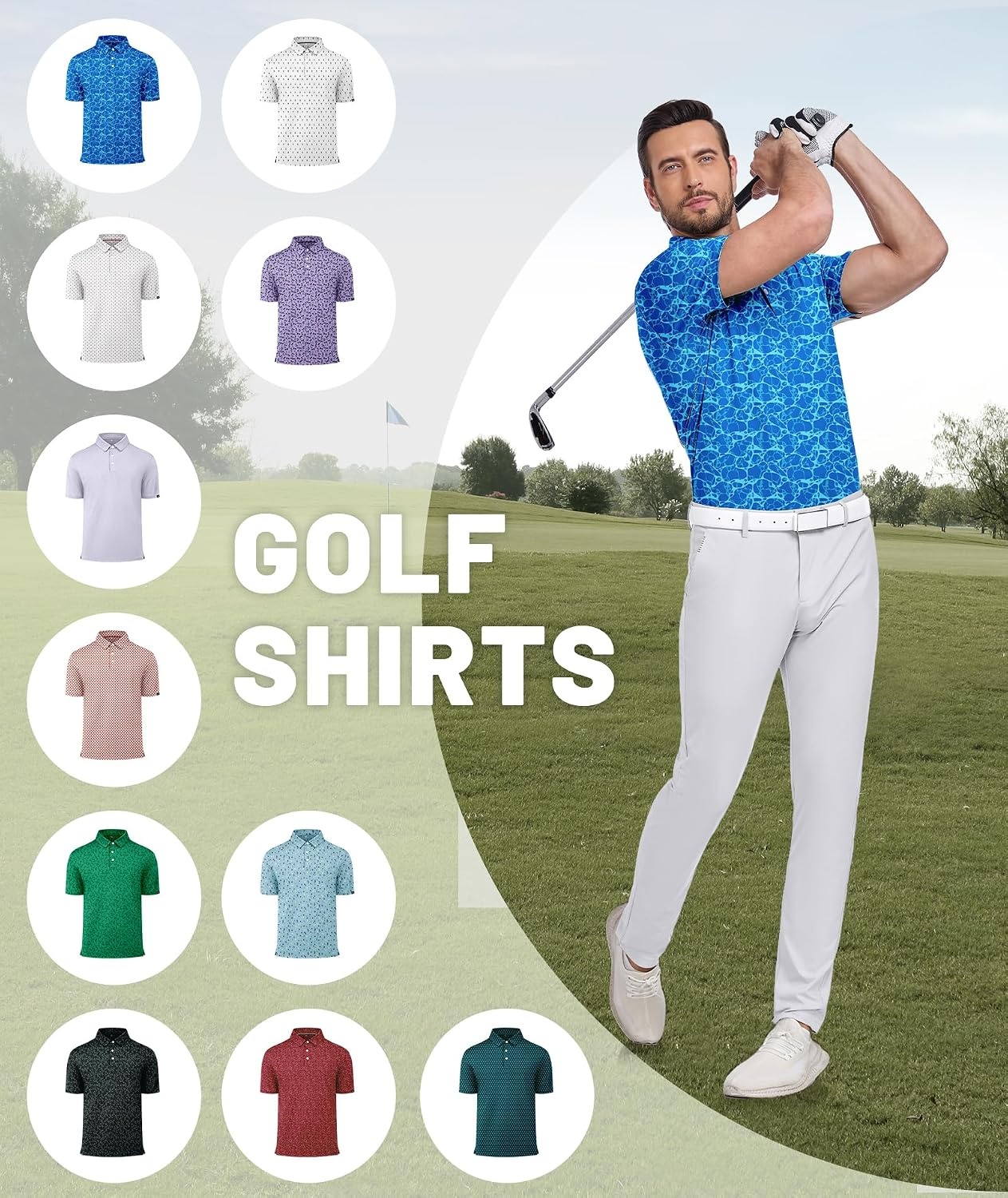 image:imageZITY Mens Golf Polo Shirts Short Sleeve Print Patterns Moisture WickingBlue Ripple