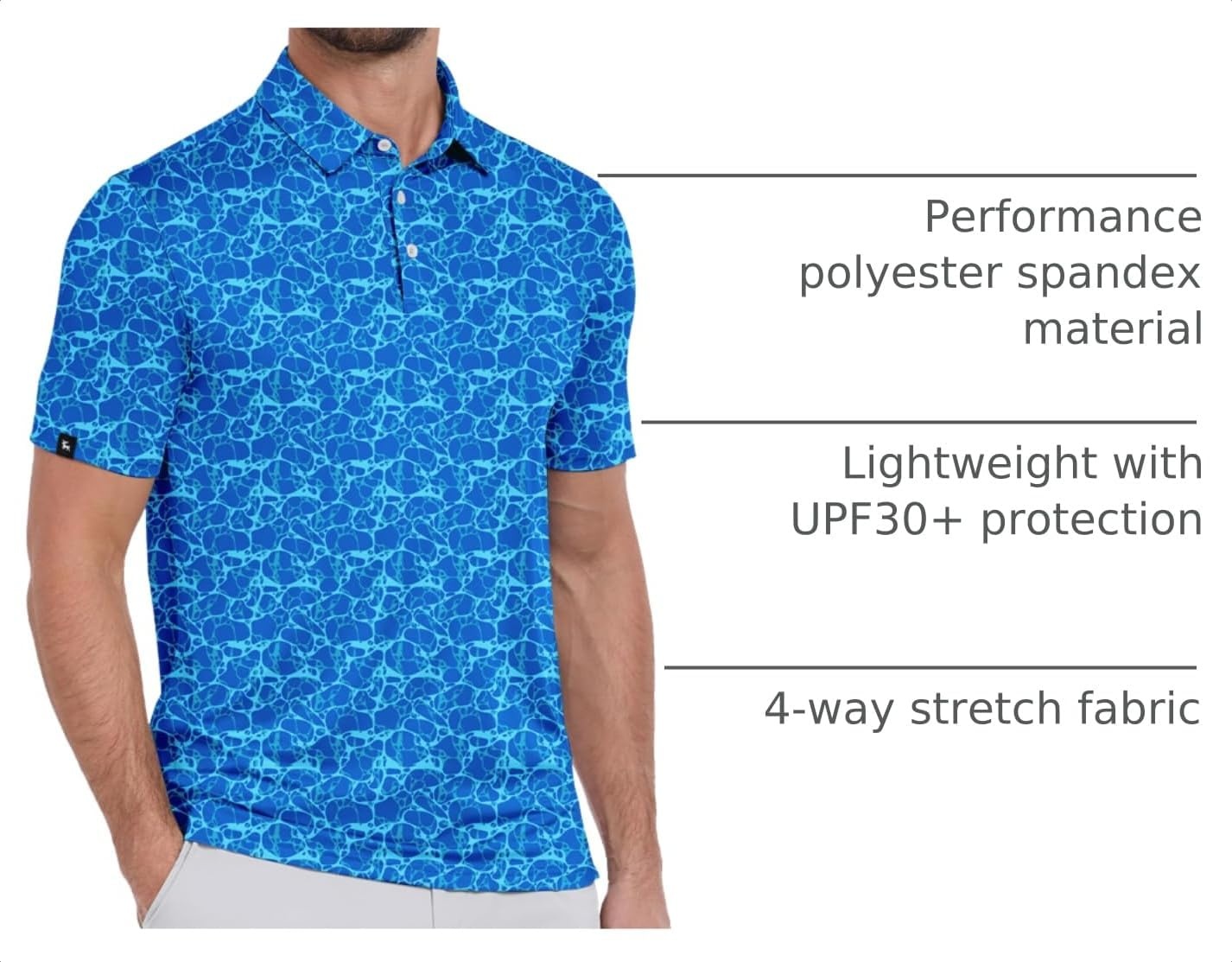 image:imageZITY Mens Golf Polo Shirts Short Sleeve Print Patterns Moisture WickingBlue Ripple