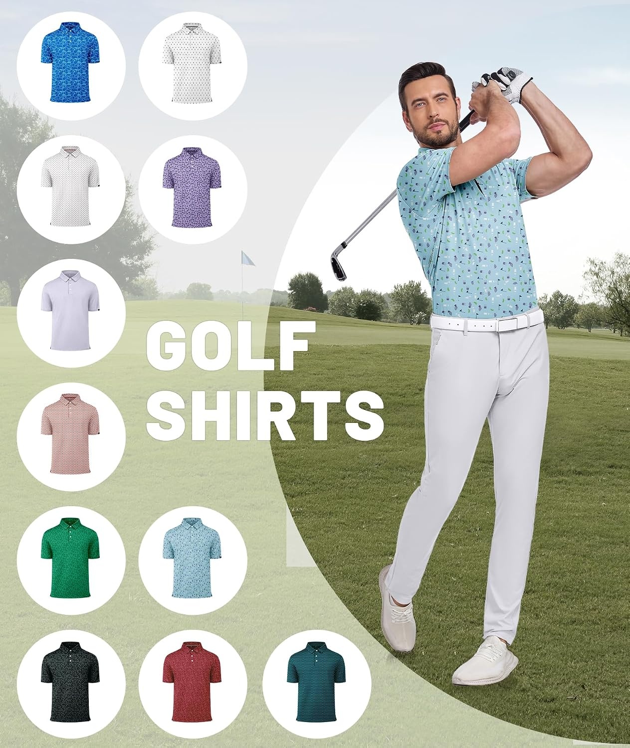 image:imageZITY Mens Golf Polo Shirts Short Sleeve Print Patterns Moisture WickingBlue Strawberry Cup