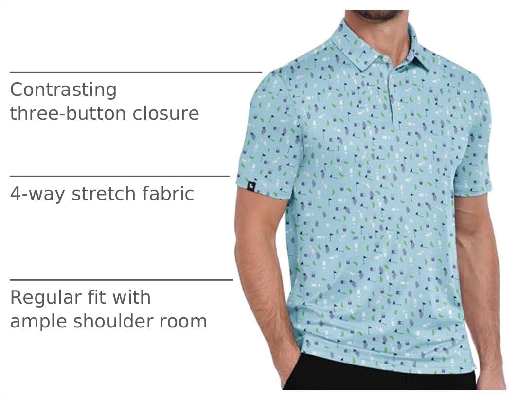 image:imageZITY Mens Golf Polo Shirts Short Sleeve Print Patterns Moisture WickingBlue Strawberry Cup