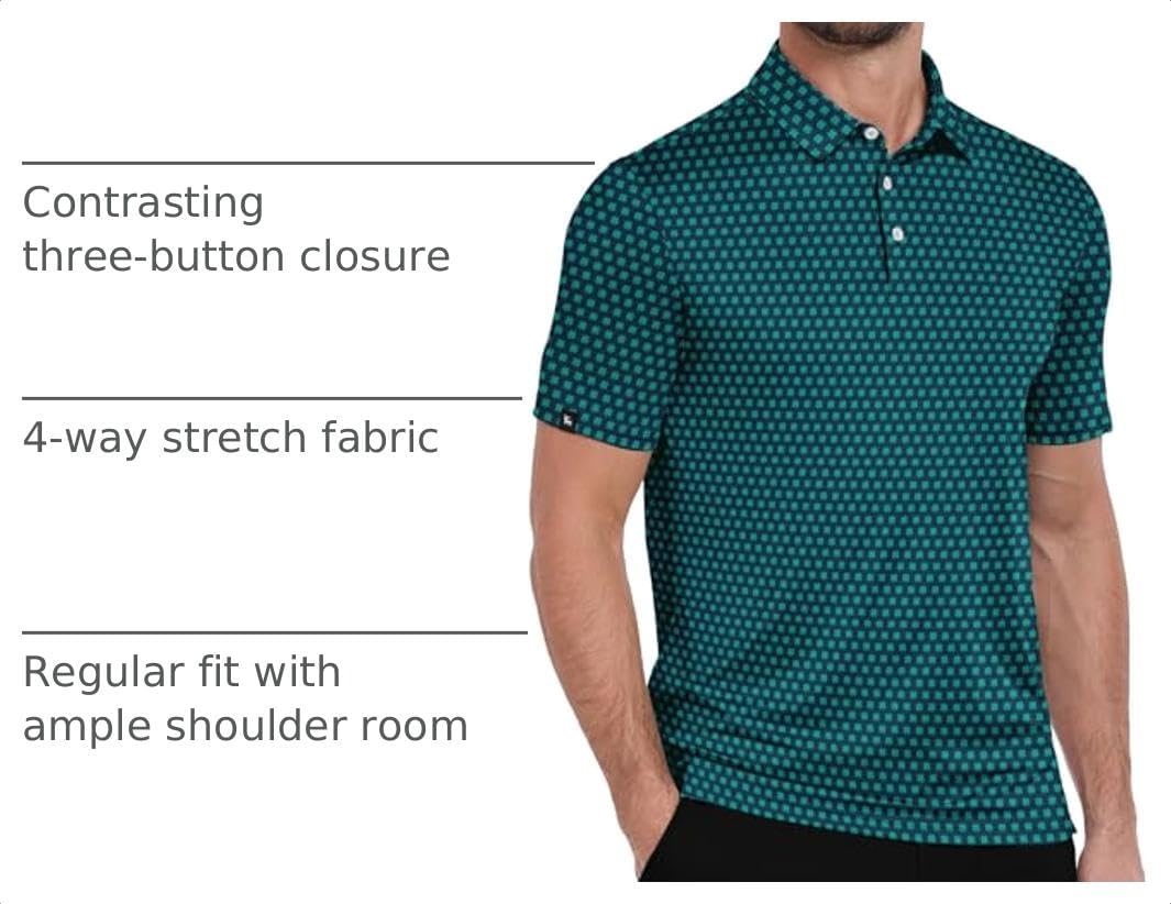 image:imageZITY Mens Golf Polo Shirts Short Sleeve Print Patterns Moisture WickingBluish Green Clover