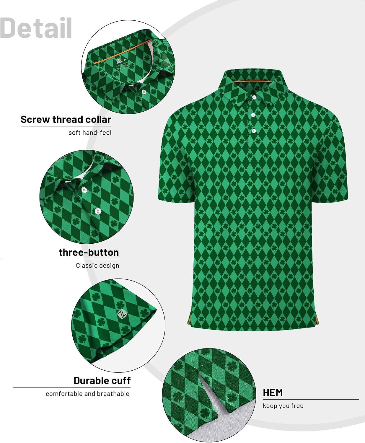 image:imageZITY Mens Golf Polo Shirts Short Sleeve Print Patterns Moisture WickingDiamondshaped
