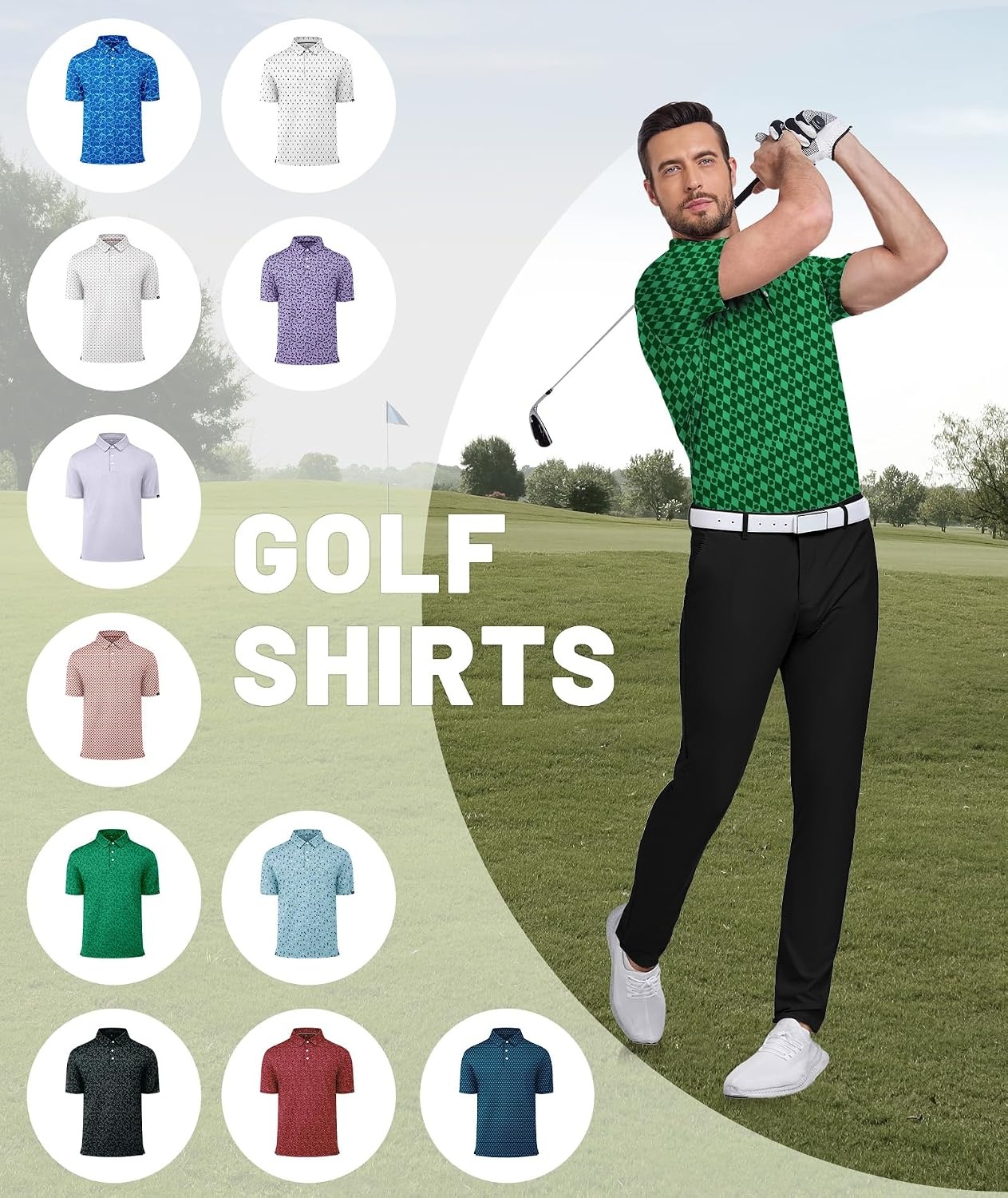 image:imageZITY Mens Golf Polo Shirts Short Sleeve Print Patterns Moisture WickingDiamondshaped