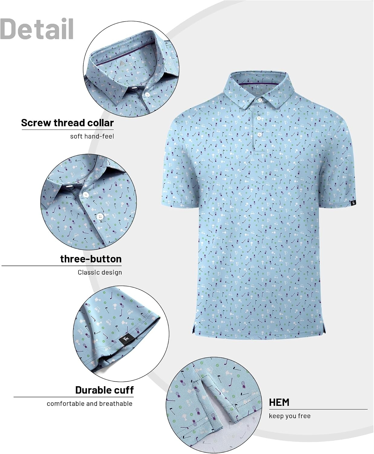 image:imageZITY Mens Golf Polo Shirts Short Sleeve Print Patterns Moisture WickingFour Leaf Clover