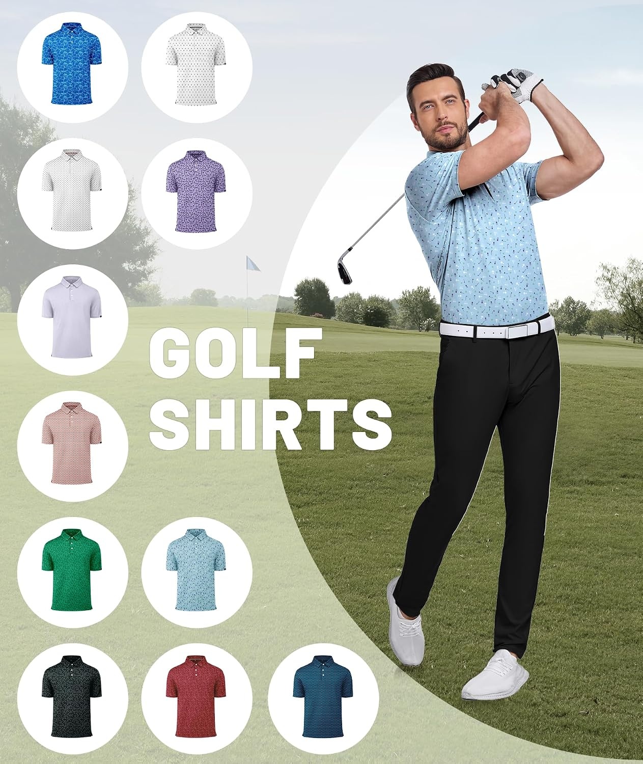 image:imageZITY Mens Golf Polo Shirts Short Sleeve Print Patterns Moisture WickingFour Leaf Clover