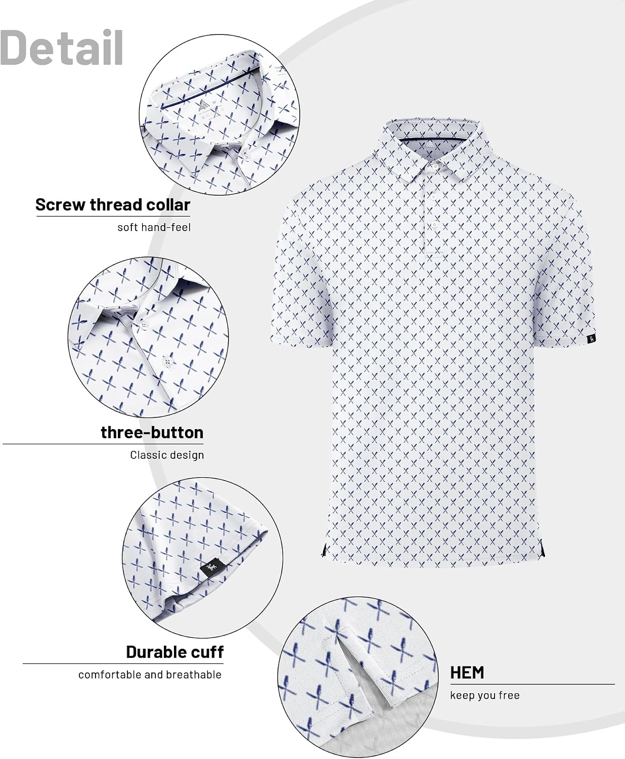image:imageZITY Mens Golf Polo Shirts Short Sleeve Print Patterns Moisture WickingKnife and Fork