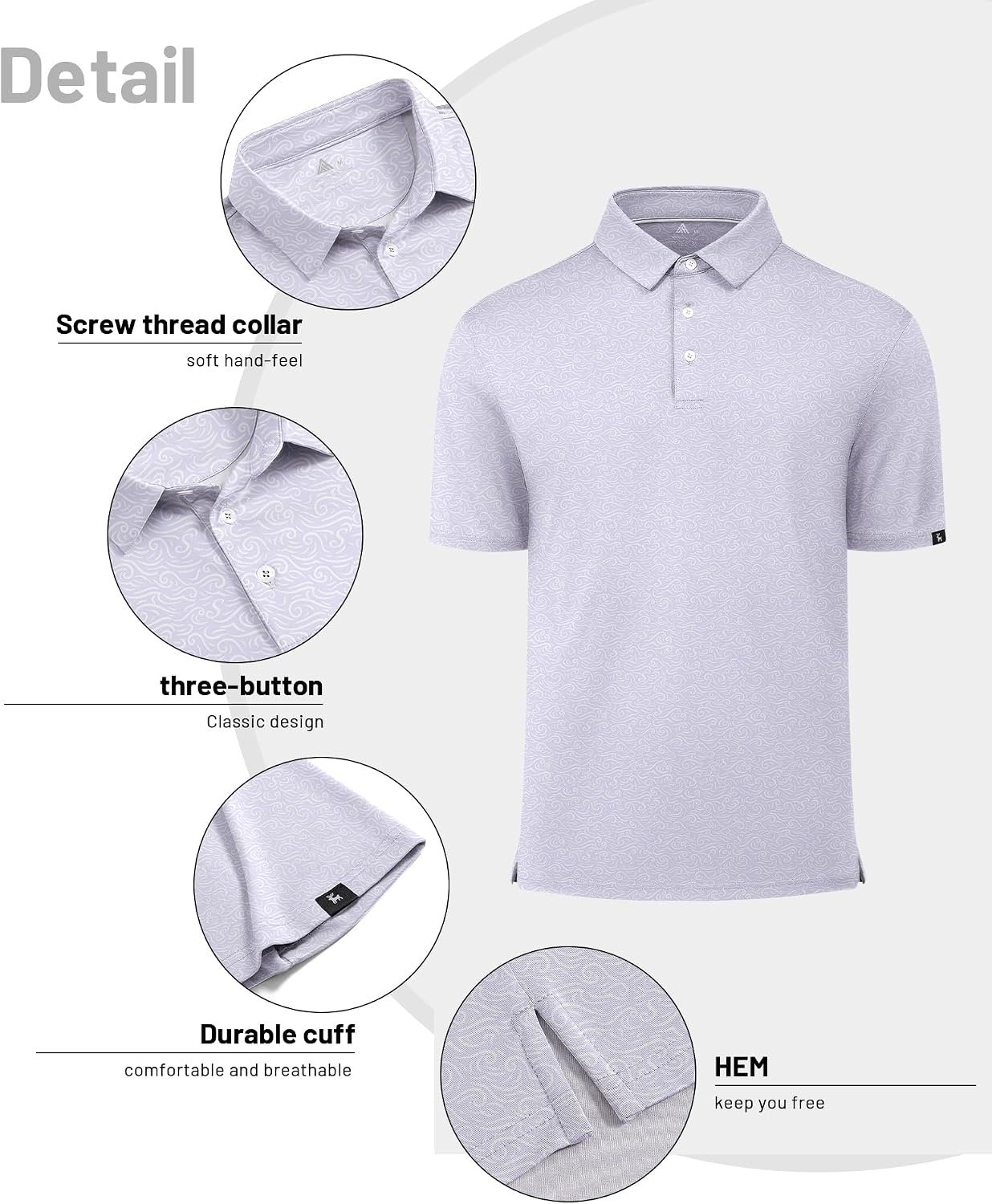 image:imageZITY Mens Golf Polo Shirts Short Sleeve Print Patterns Moisture WickingLight Purple Wave