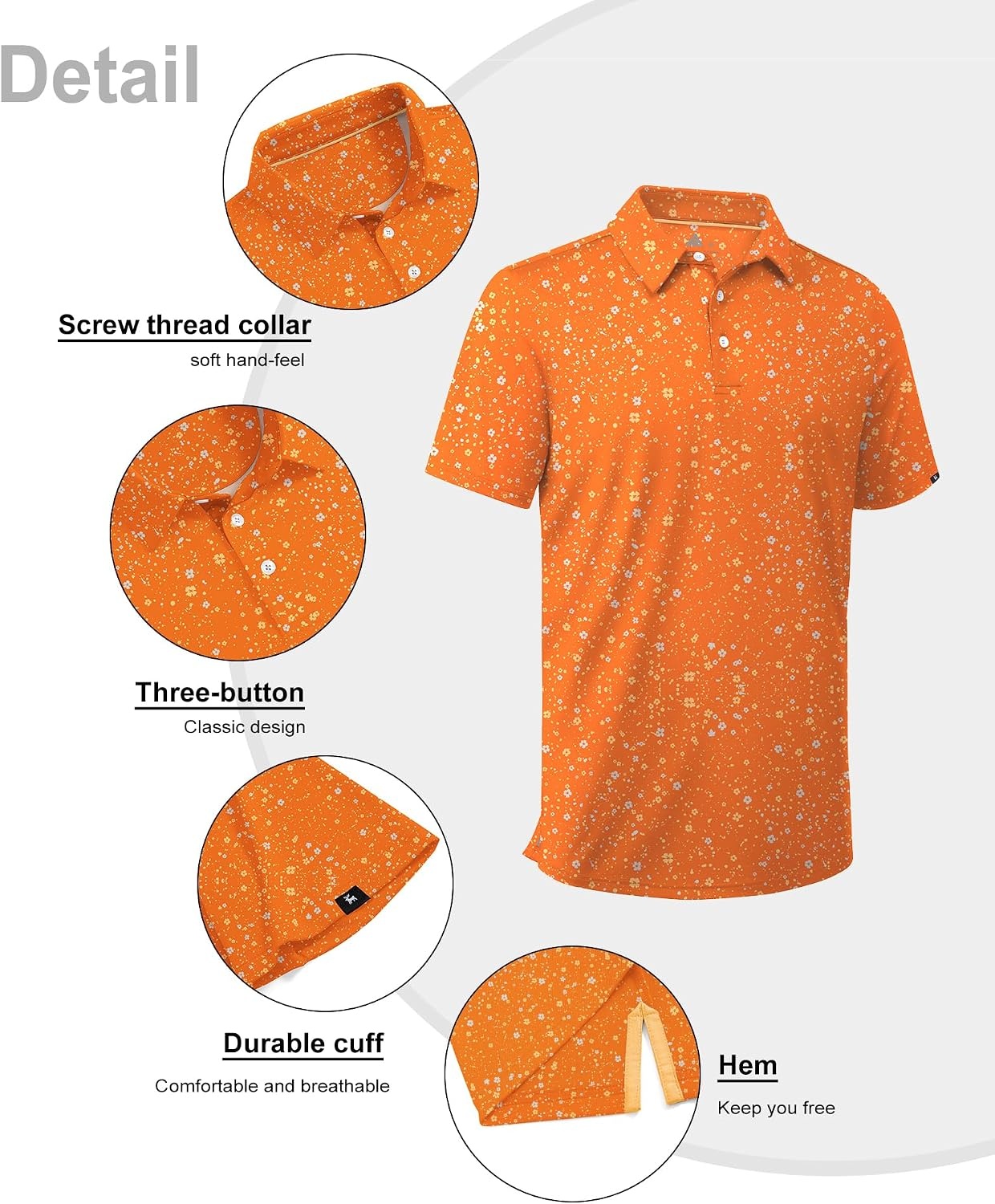 image:imageZITY Mens Golf Polo Shirts Short Sleeve Print Patterns Moisture WickingOrange Flower