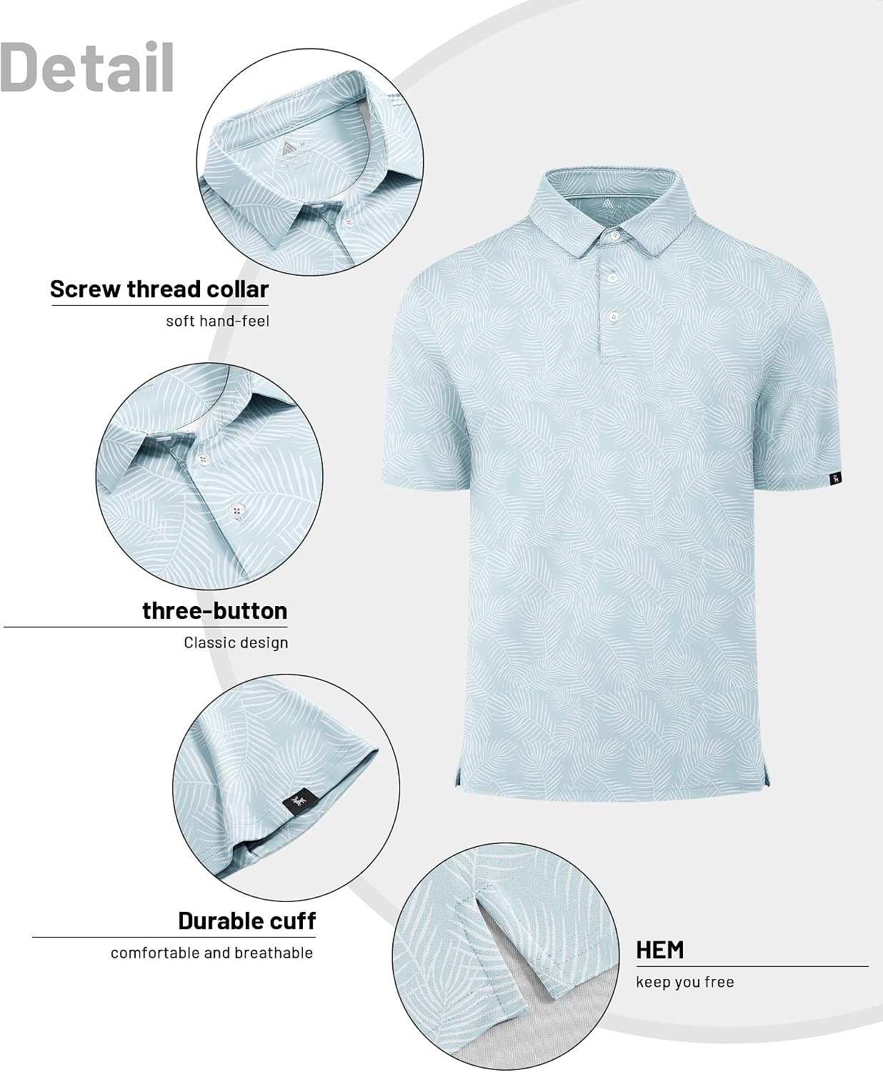 image:imageZITY Mens Golf Polo Shirts Short Sleeve Print Patterns Moisture WickingPalm Leaf