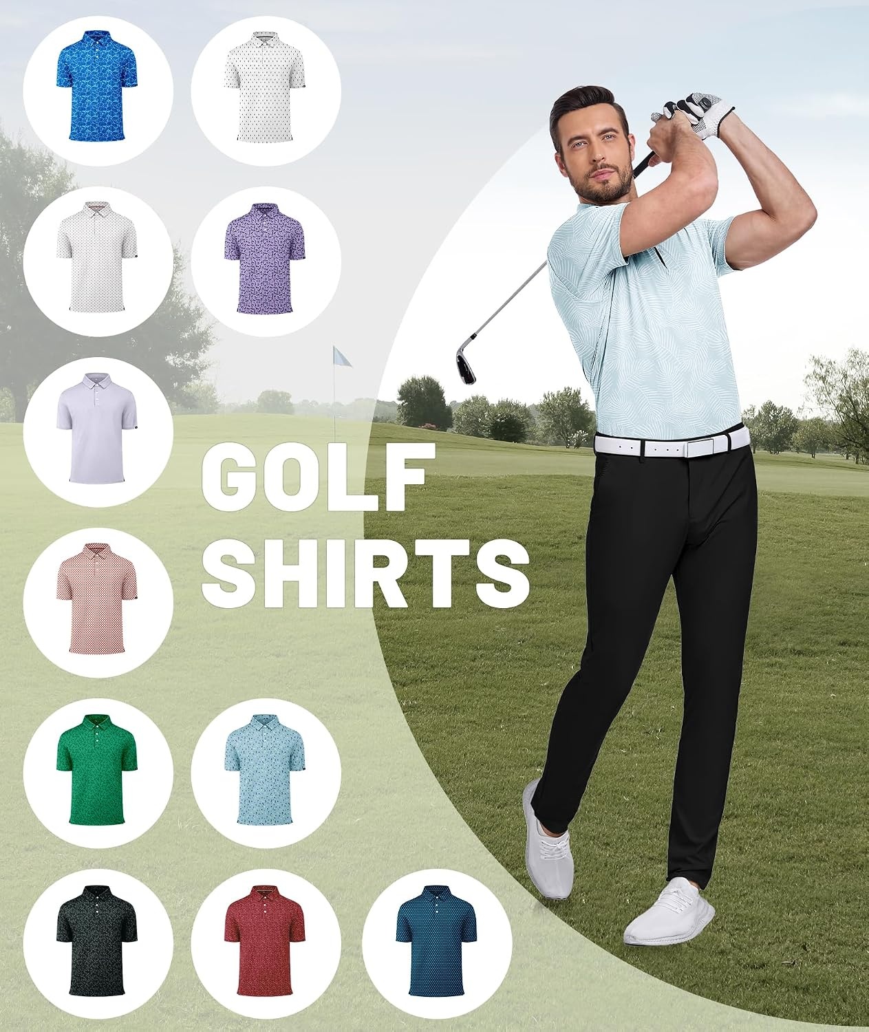 image:imageZITY Mens Golf Polo Shirts Short Sleeve Print Patterns Moisture WickingPalm Leaf