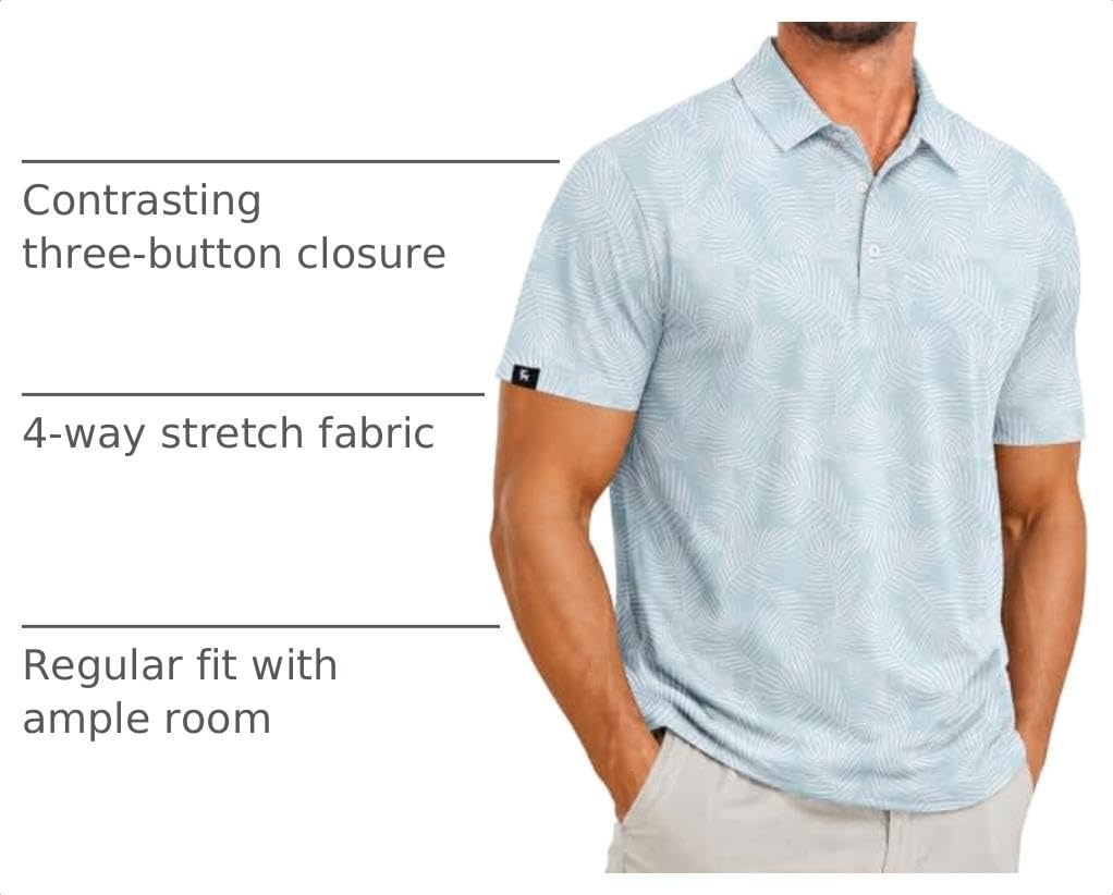 image:imageZITY Mens Golf Polo Shirts Short Sleeve Print Patterns Moisture WickingPalm Leaf