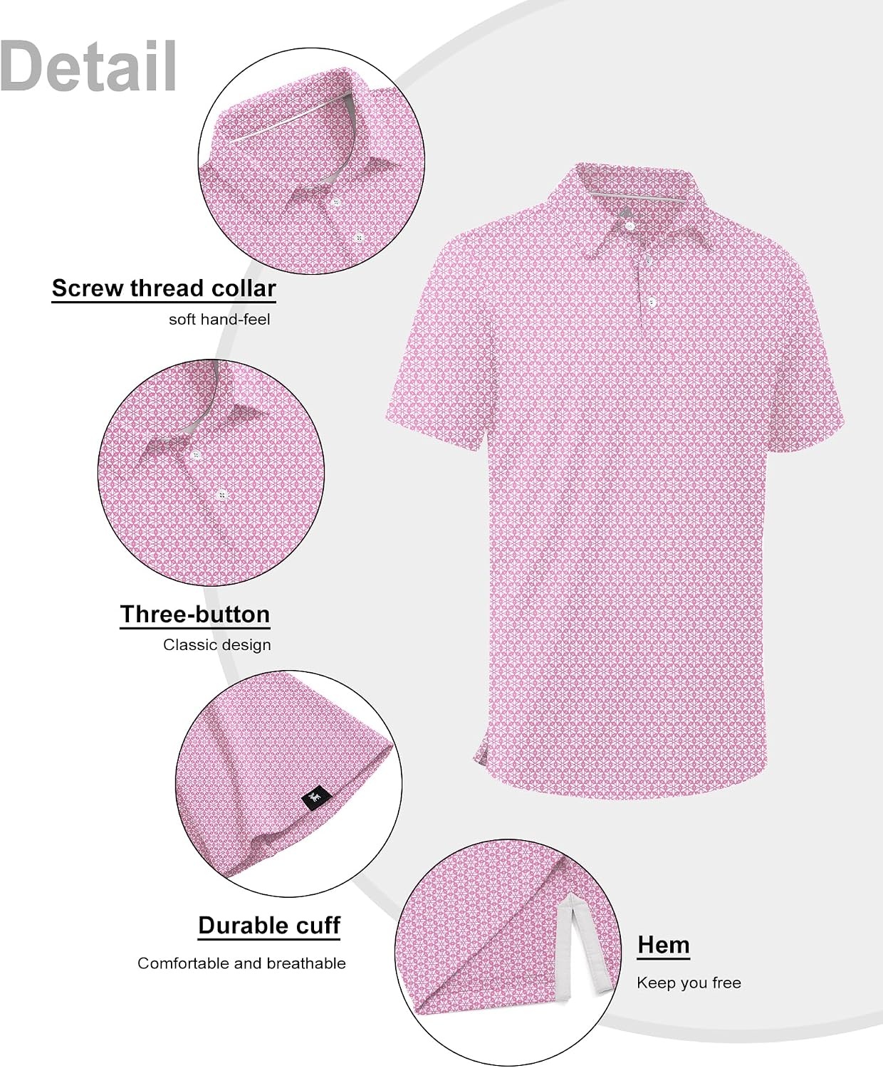 image:imageZITY Mens Golf Polo Shirts Short Sleeve Print Patterns Moisture WickingPink Flower