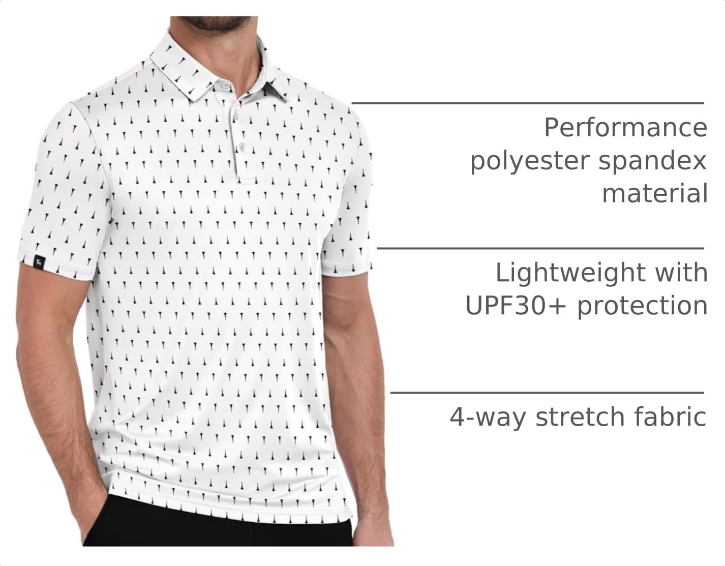 image:imageZITY Mens Golf Polo Shirts Short Sleeve Print Patterns Moisture WickingWhite Golf Spikes