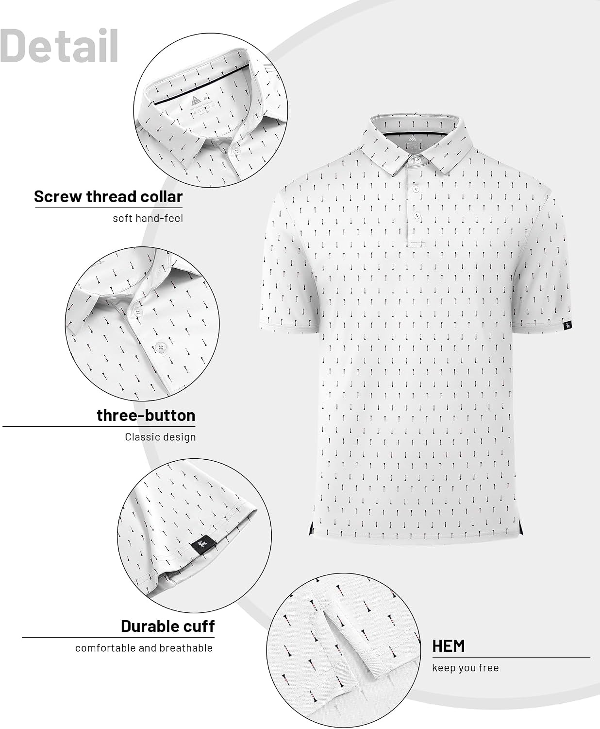 image:imageZITY Mens Golf Polo Shirts Short Sleeve Print Patterns Moisture WickingWhite Golf Spikes