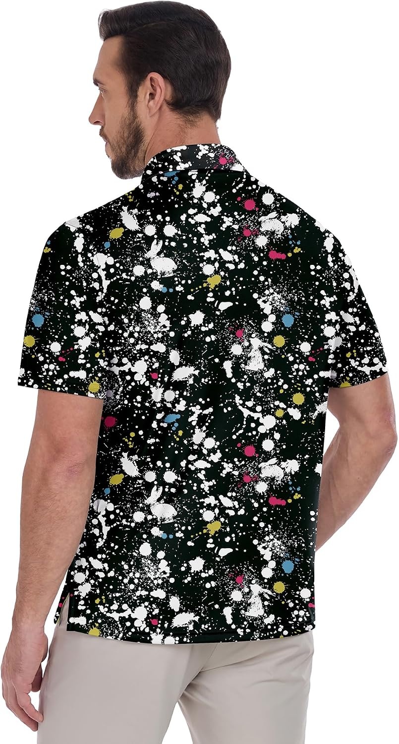 image:imageZITY Mens Golf Shirts Short Sleeve Print Moisture Wicking Polo ShirtBlack Airbrush