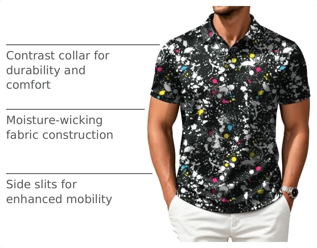 image:imageZITY Mens Golf Shirts Short Sleeve Print Moisture Wicking Polo ShirtBlack Airbrush