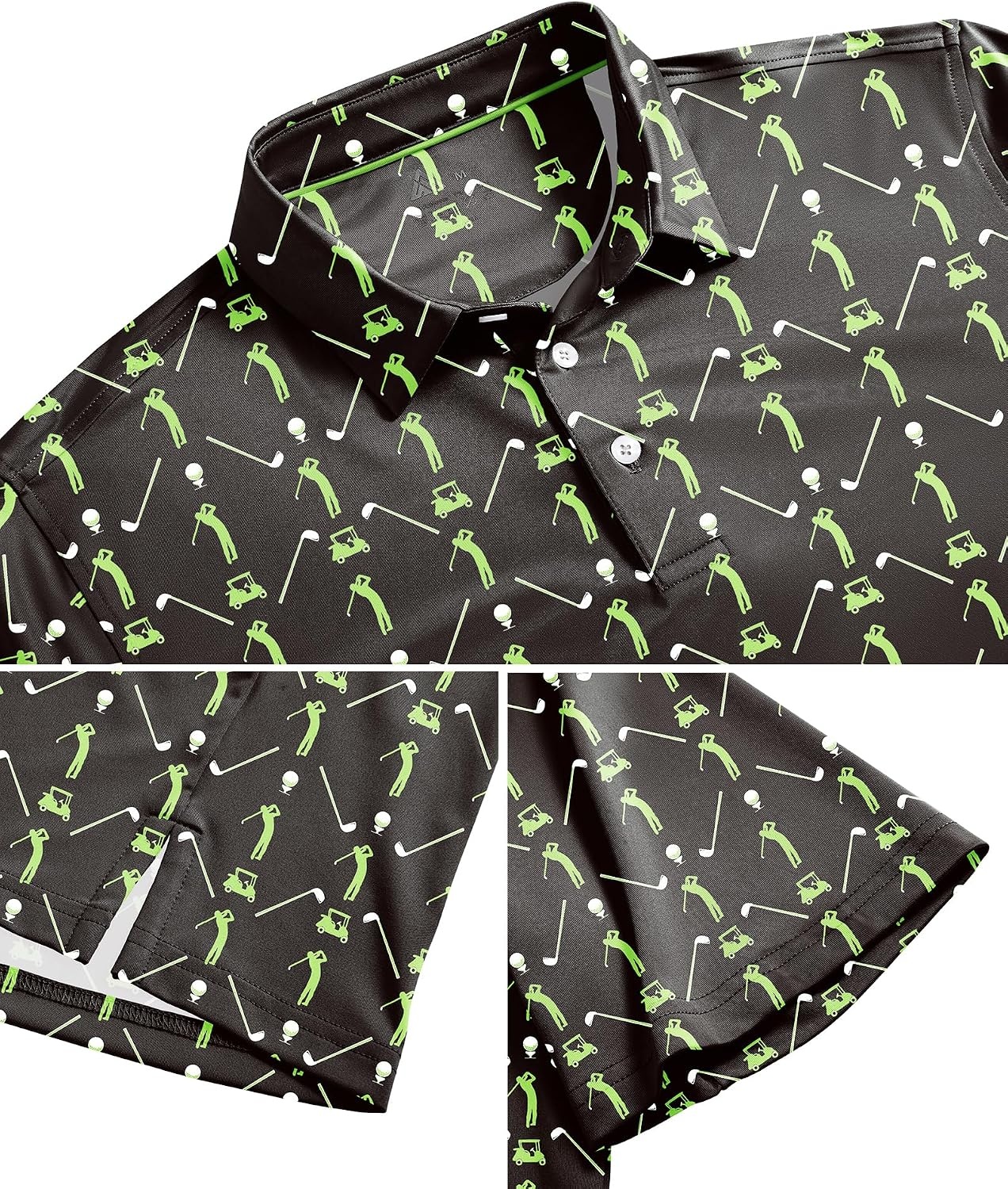 image:imageZITY Mens Golf Shirts Short Sleeve Print Moisture Wicking Polo ShirtBlack Green Golf